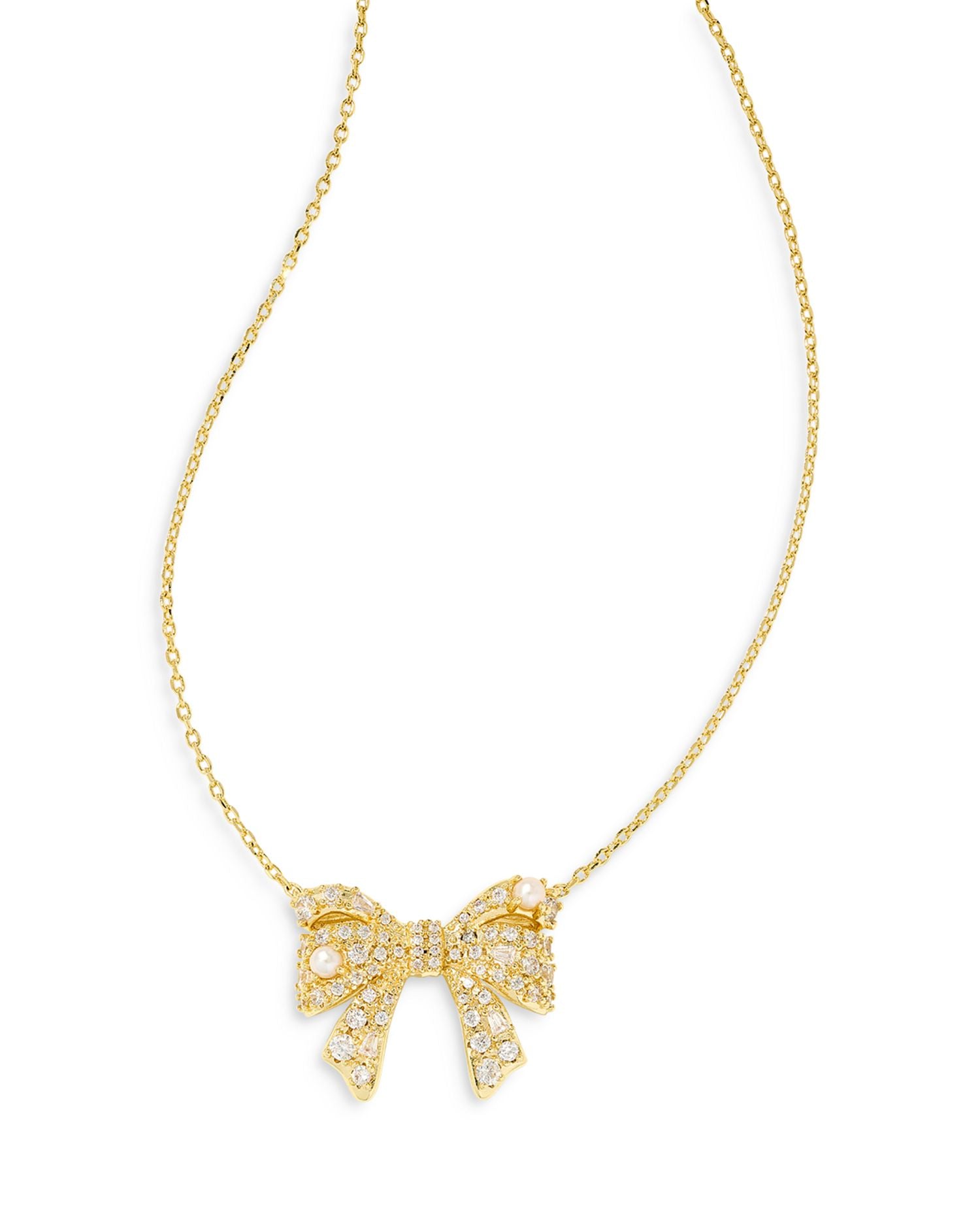 Krista Cubic Zirconia & Cultured Freshwater Pearl Bow Adjustable Pendant Necklace in Gold Tone, 19'
