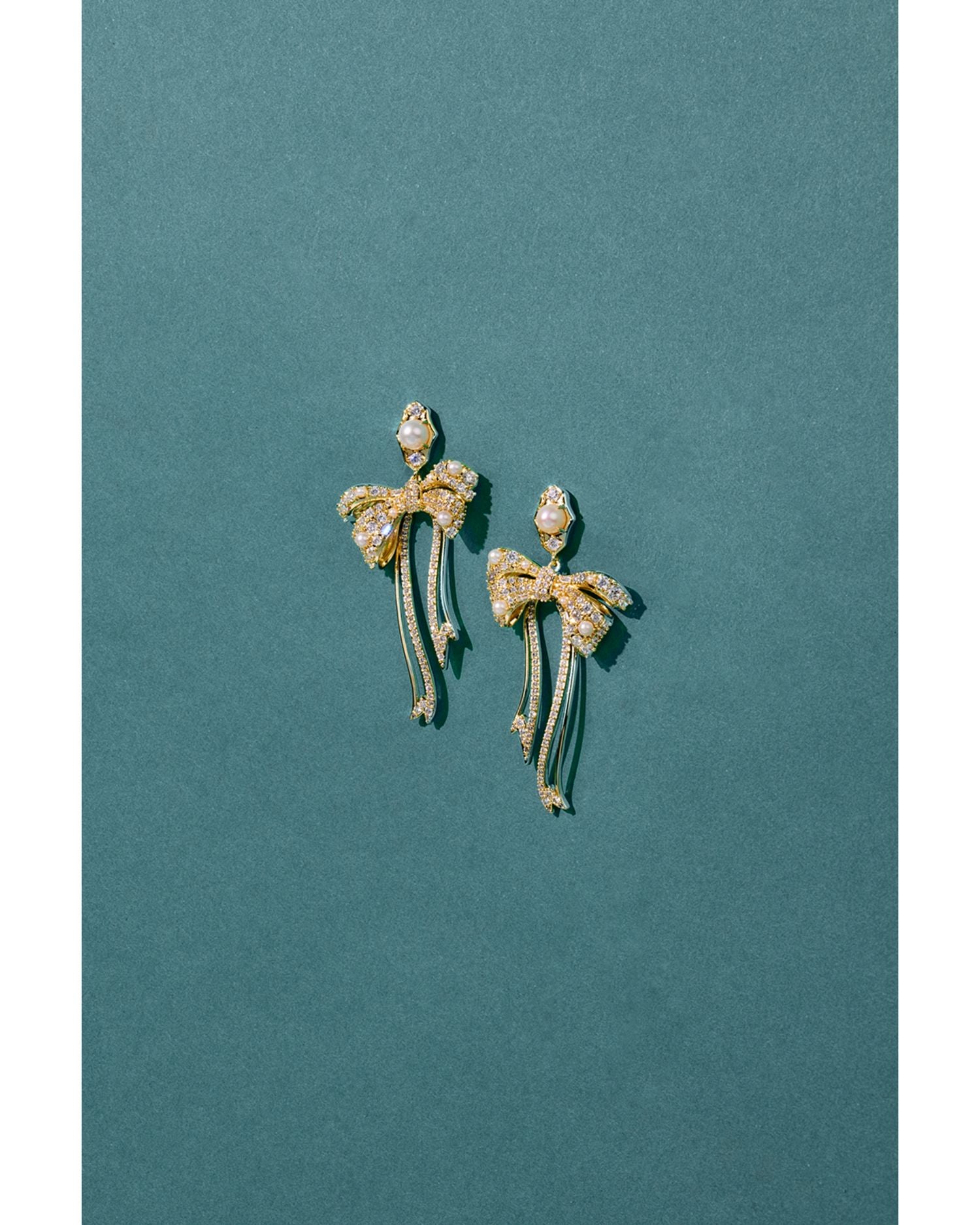 Krista Cubic Zirconia & Cultured Freshwater Pearl Bow Statement Earrings in Gold Tone