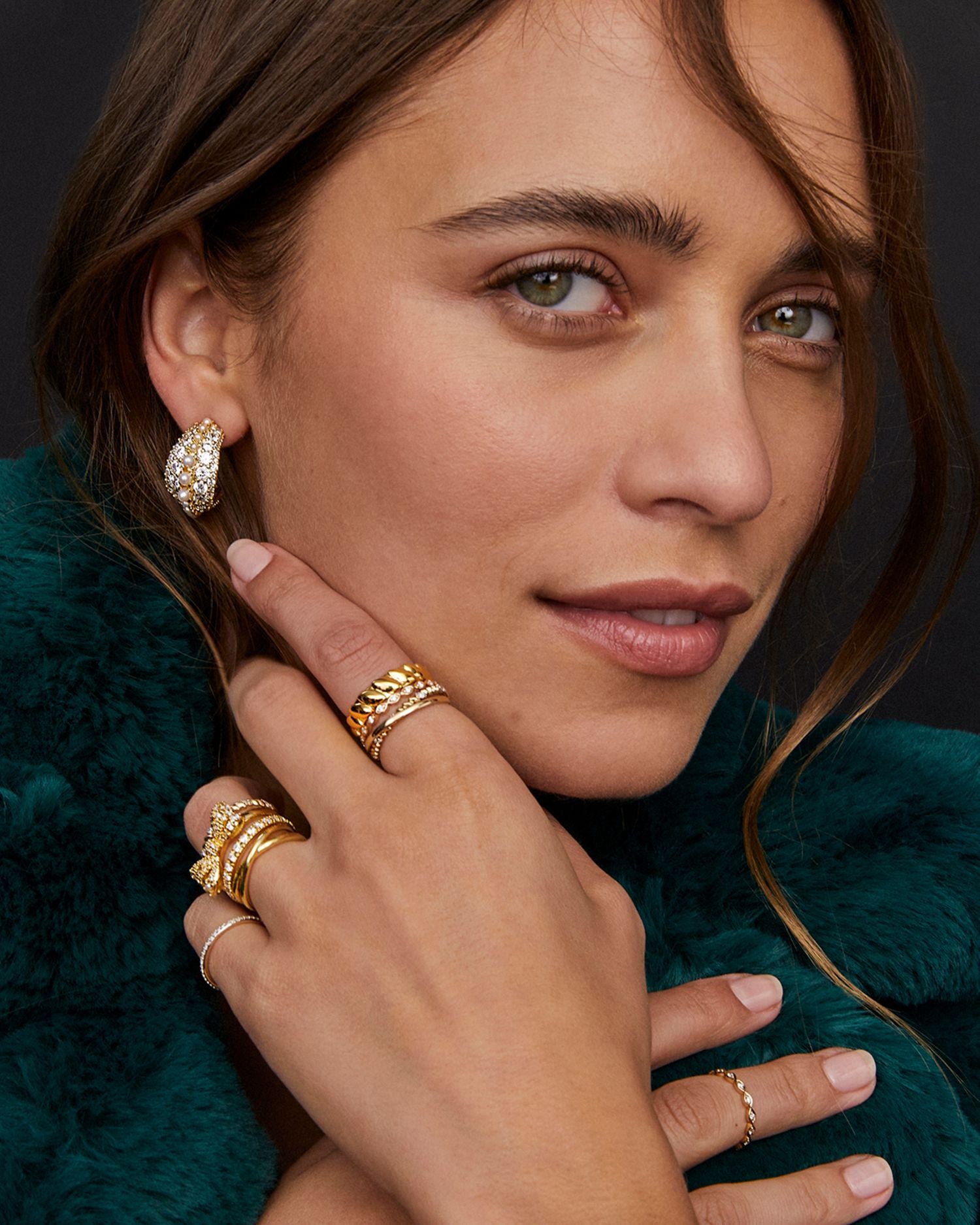 Krista Cubic Zirconia & Cultured Freshwater Pearl C Hoop Earrings in Gold Tone