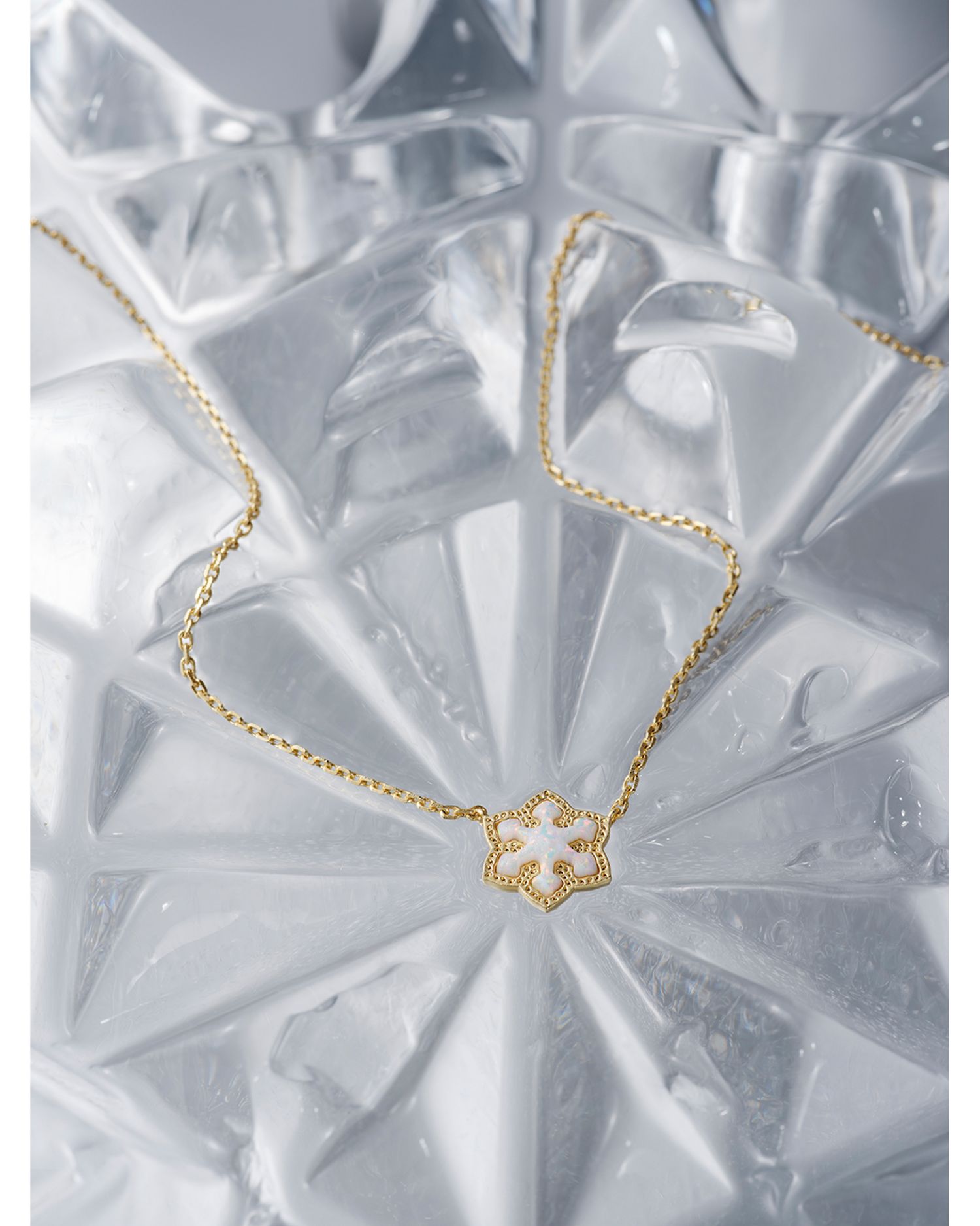 White Kyocera Opal Snowflake Adjustable Pendant Necklace, 14'-18'