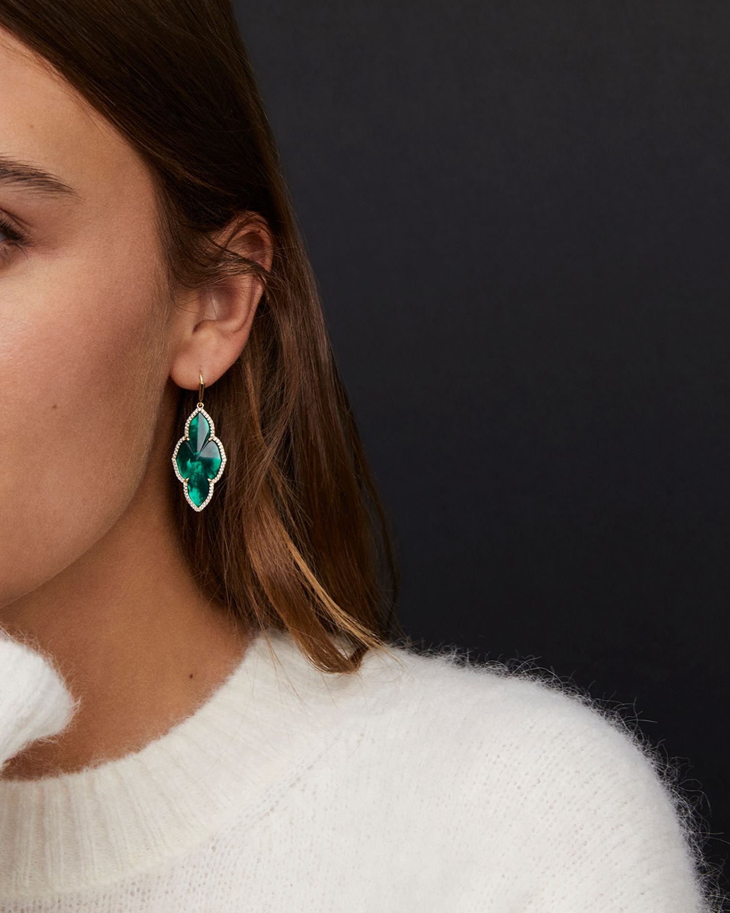 Abbie Pavé Framed Stone Drop Earrings in 14K Gold Plated