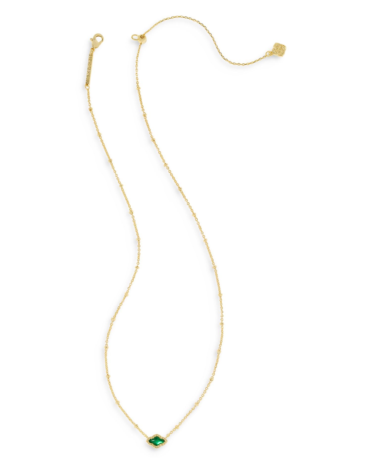 Abbie Pavé Framed Stone Adjustable Mini Pendant Necklace in 14K Gold Plated, 14'-18'