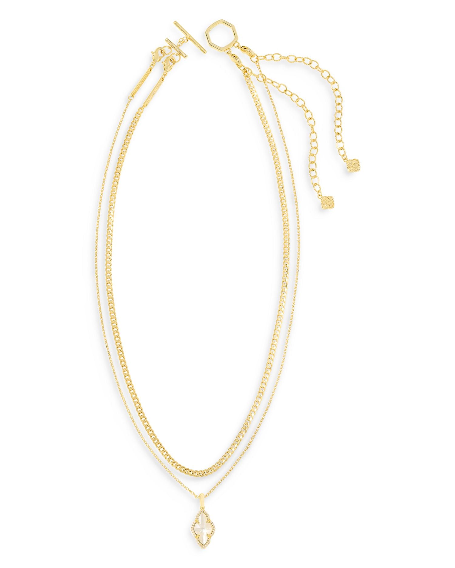 Abbie Pavé Framed Stone Convertible Layered Pendant Necklace in 14K Gold Plated, 16'-19'