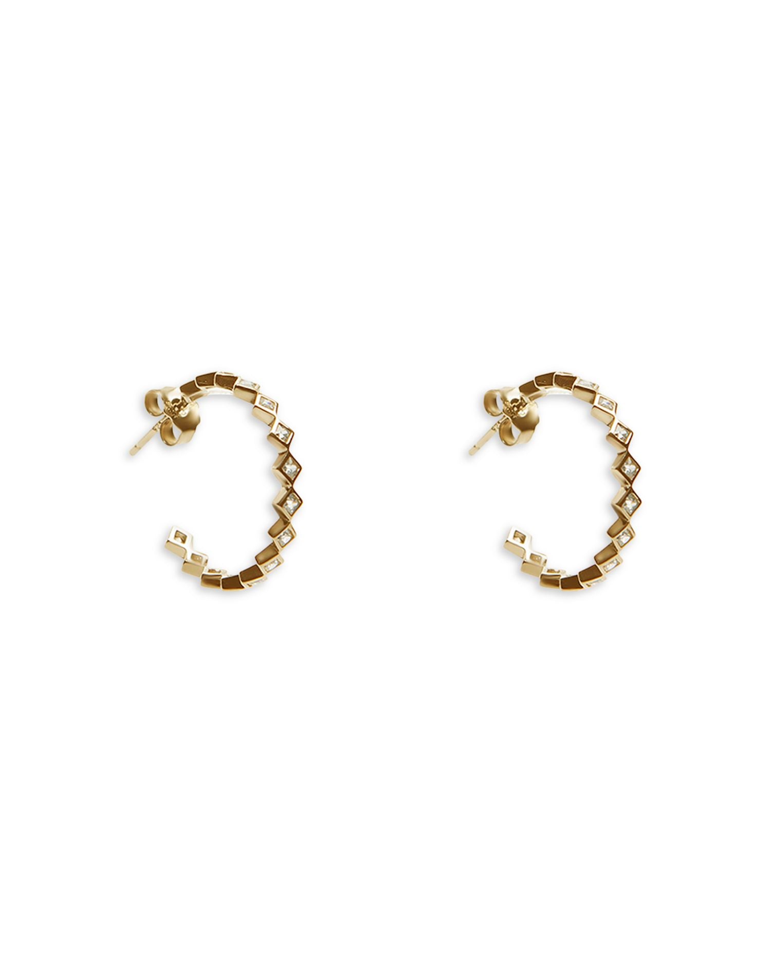 Princess Cut Cubic Zirconia C Hoop Earrings in 18K Gold Plated Sterling Silver