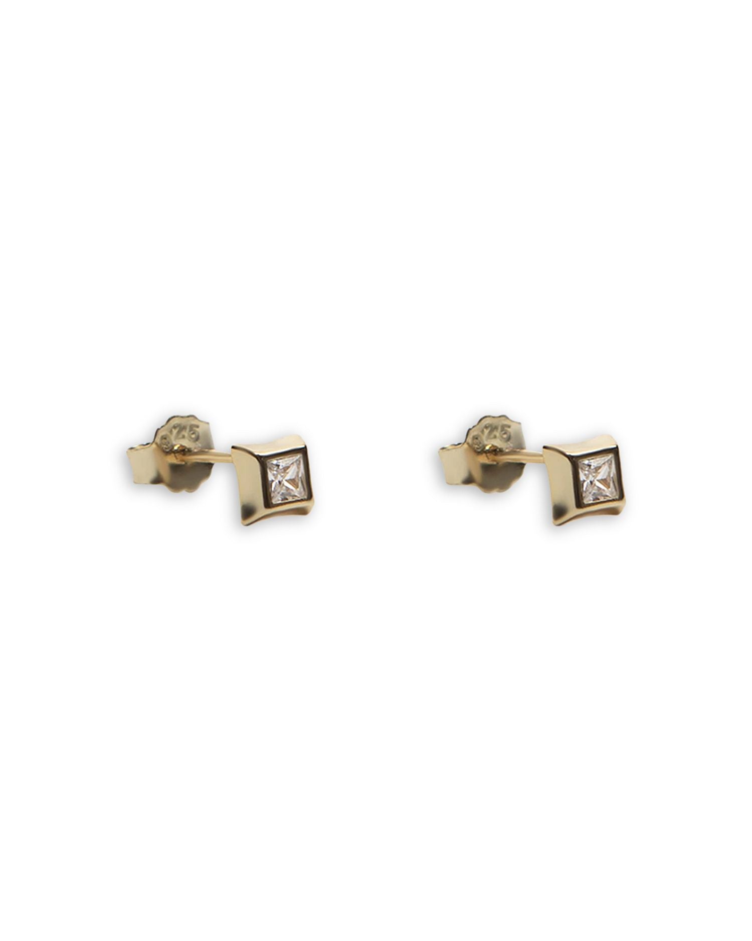 Princess Cut Cubic Zirconia Stud Earrings in 18K Gold Plated Sterling Silver
