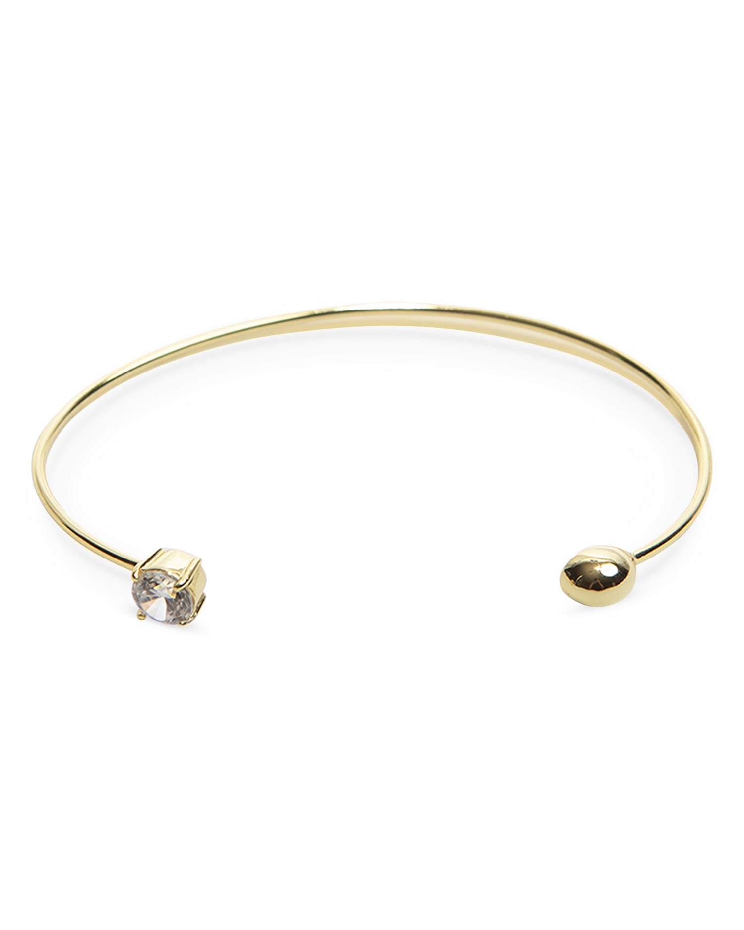 Cubic Zirconia & Ball Wire Cuff Bracelet in 18K Gold Plated Sterling Silver