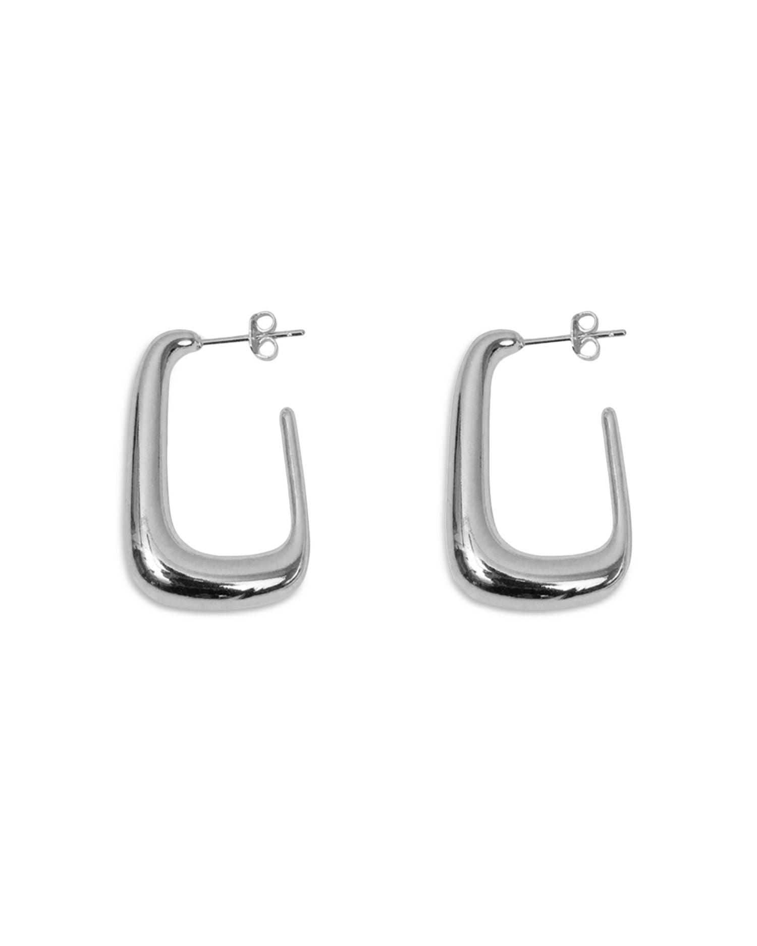 Puffy Rectangle Hoop Earrings in Sterling Silver