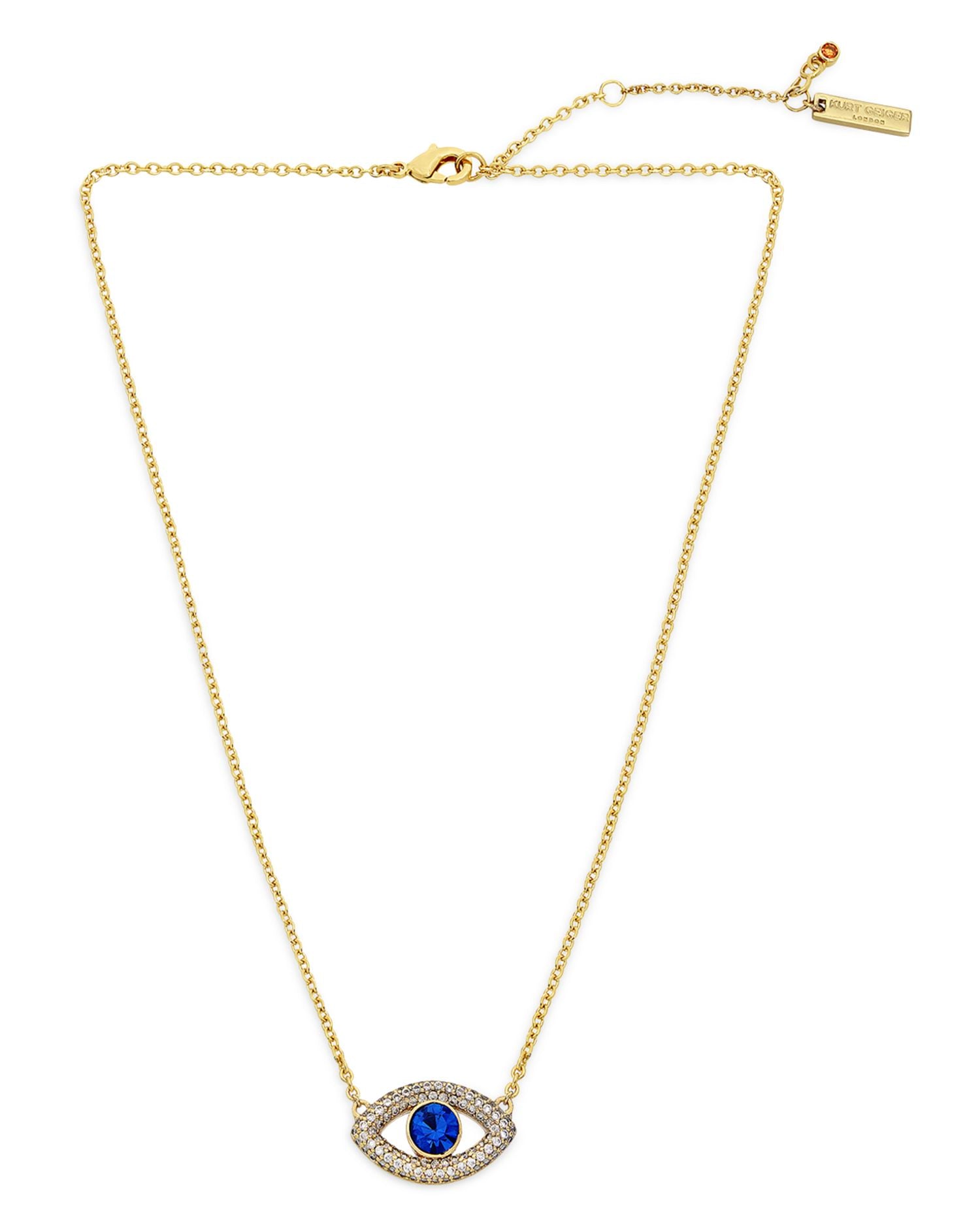 Pavé & Blue Crystal Evil Eye Pendant Necklace in Gold Tone, 16'-18'