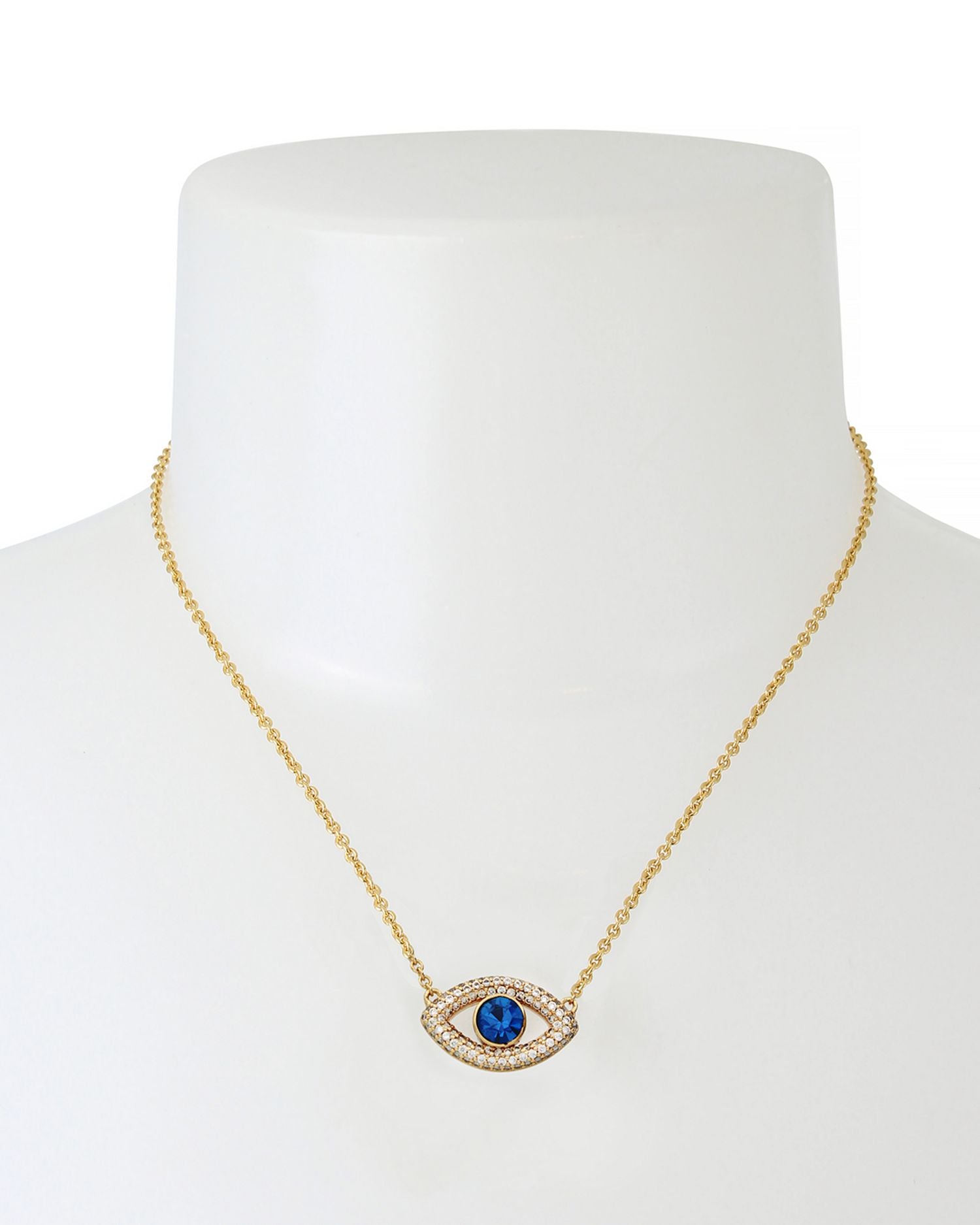 Pavé & Blue Crystal Evil Eye Pendant Necklace in Gold Tone, 16'-18'