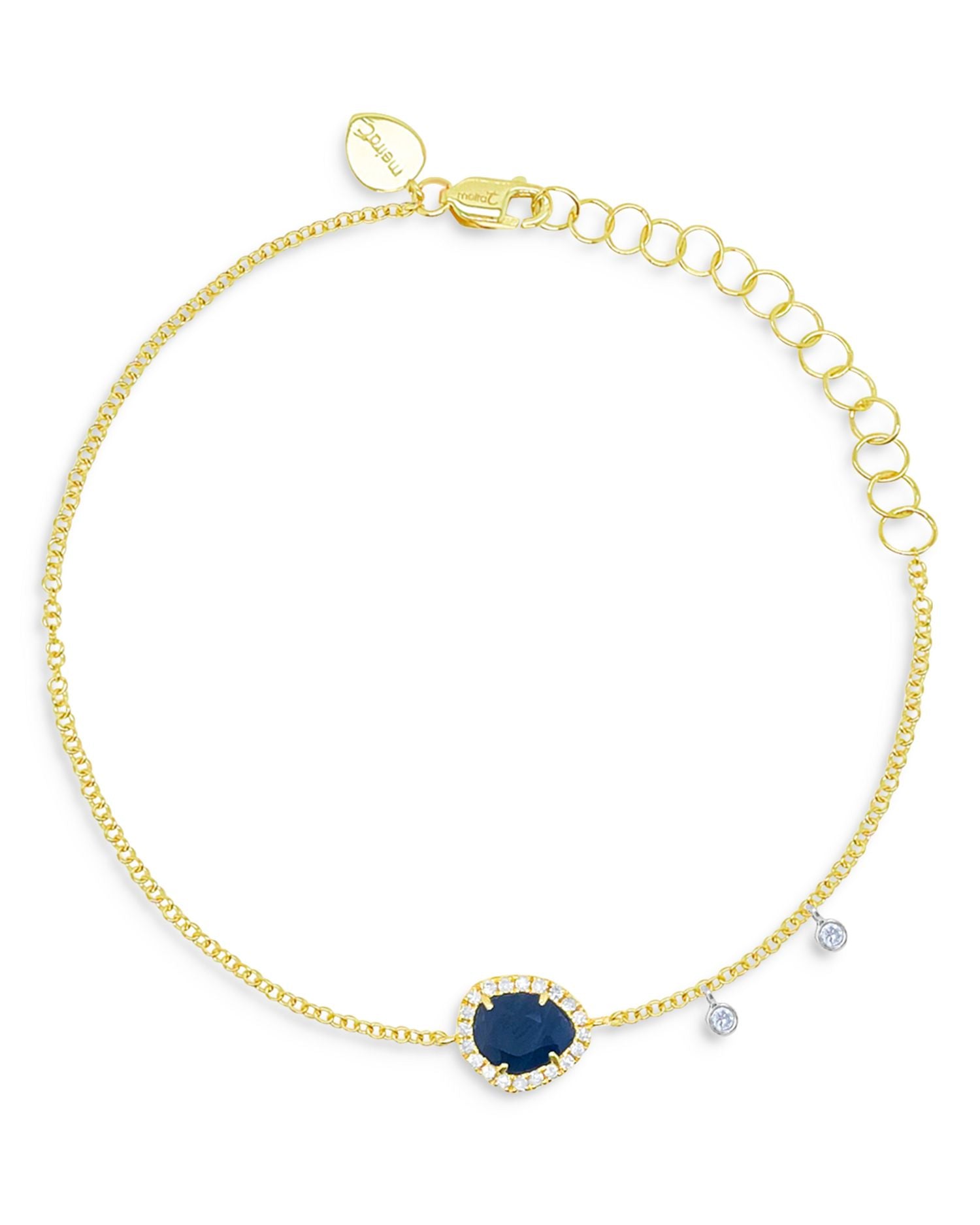 14K Yellow Gold Rough Blue Sapphire & Diamond Halo Link Bracelet