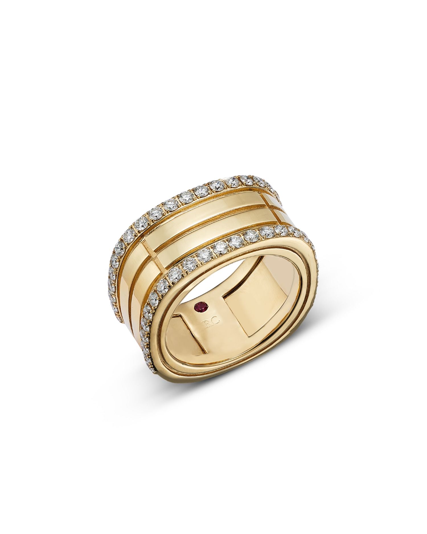 18K Yellow Gold Diamond Portofino 4 Row Half Pavé Ring