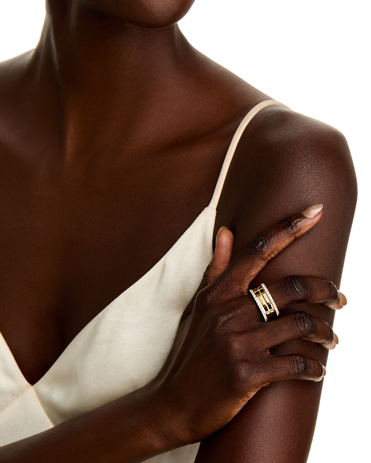 18K Yellow Gold Diamond Portofino 4 Row Half Pavé Ring