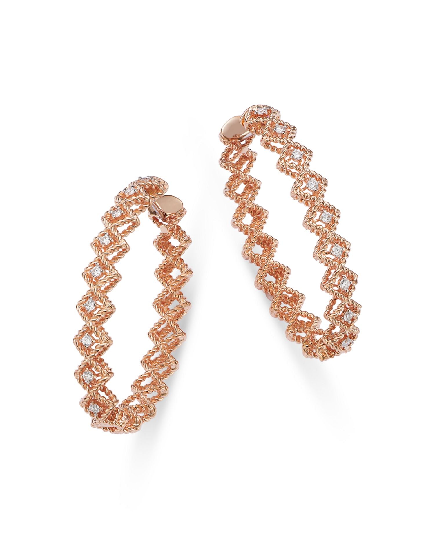 18K Rose Gold Roman Barocco Diamond Oval Hoop Earrings