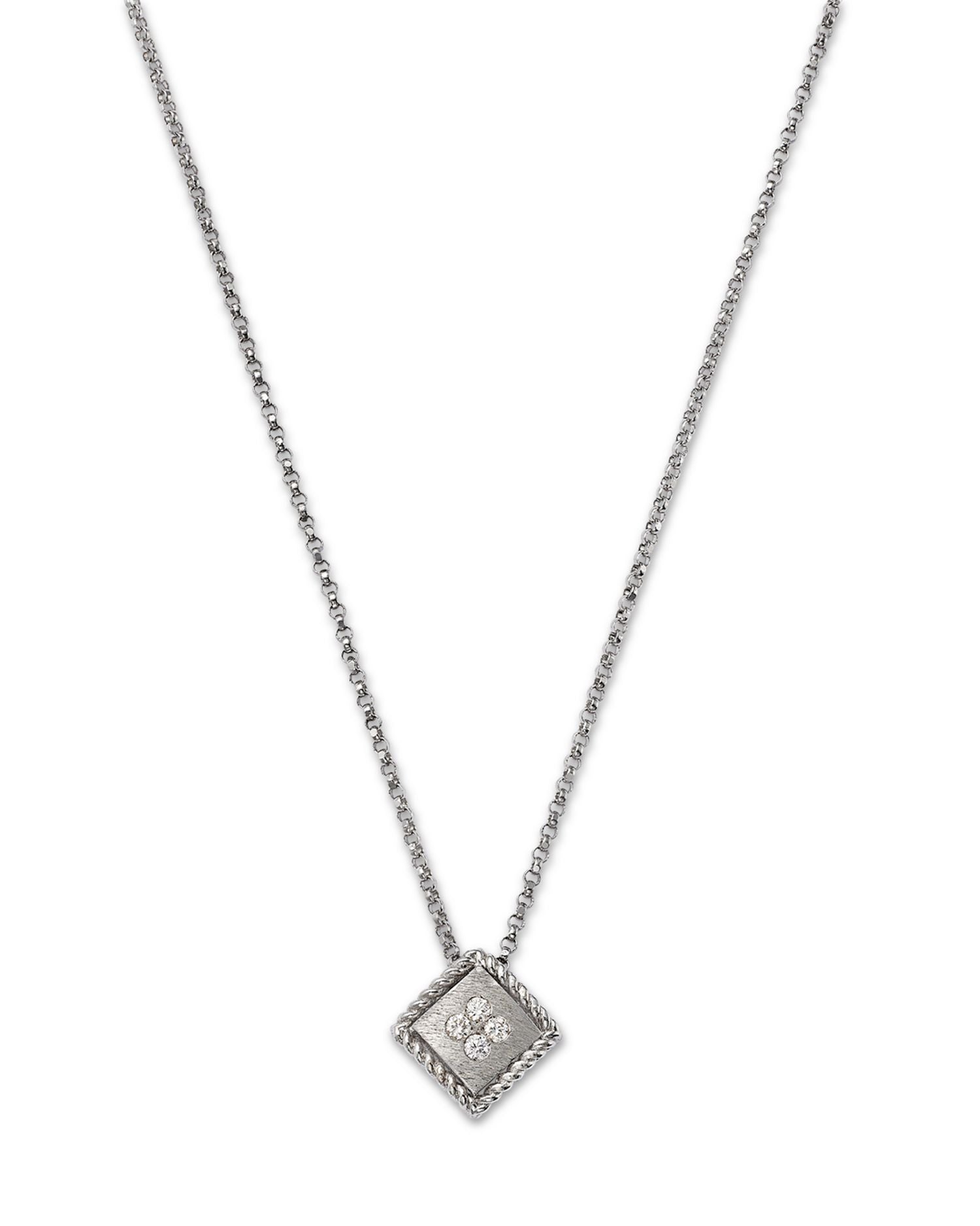 18K White Gold Diamond Palazzo Ducale Pendant Necklace, 16'