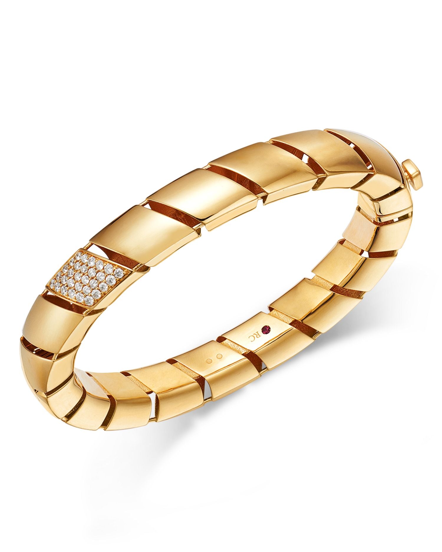 18K Yellow Gold Diamond Torchon Bangle Bracelet