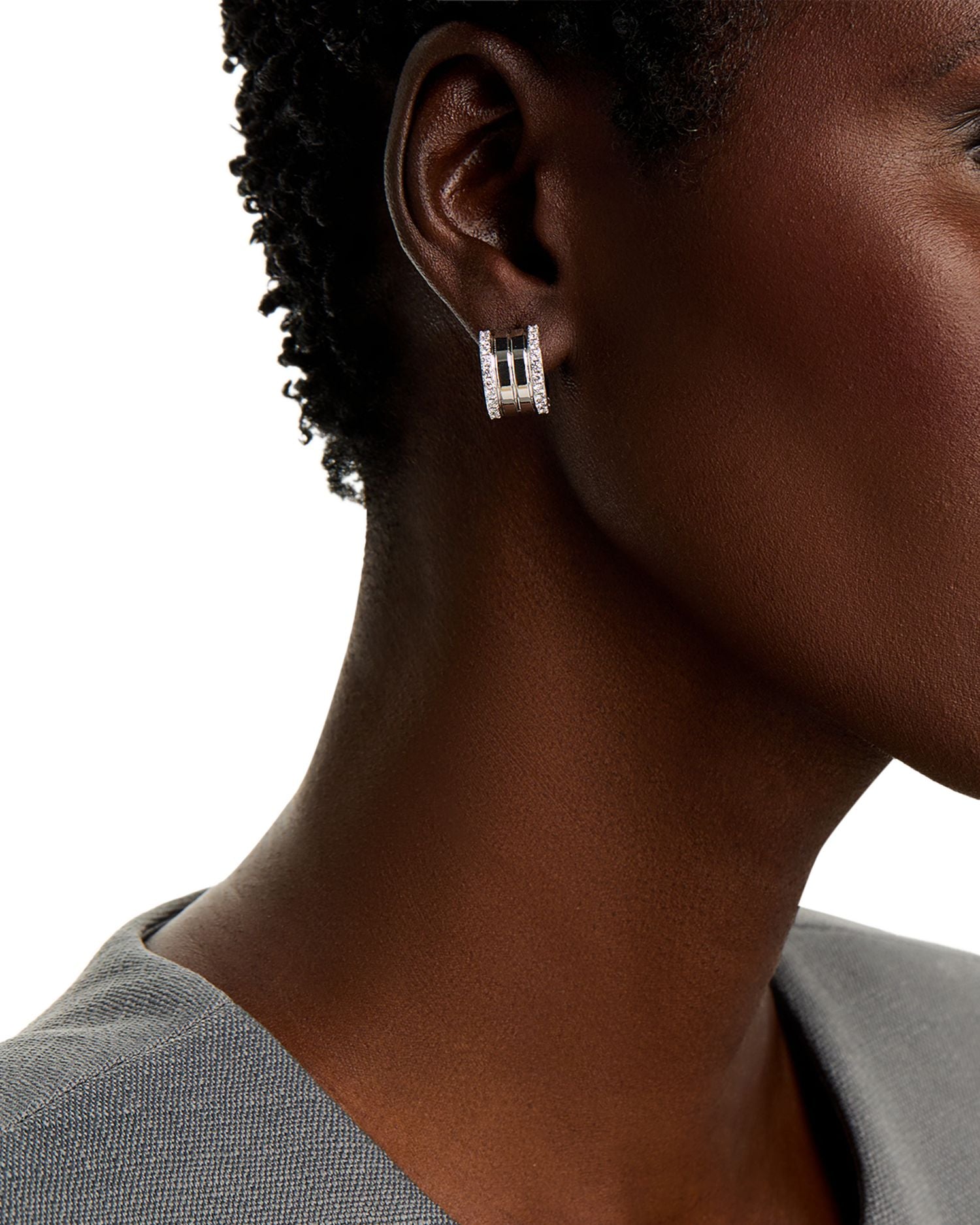 18K White Gold Diamond Portofino 4 Row Half Pavé Earrings, 0.82 ct. t.w.