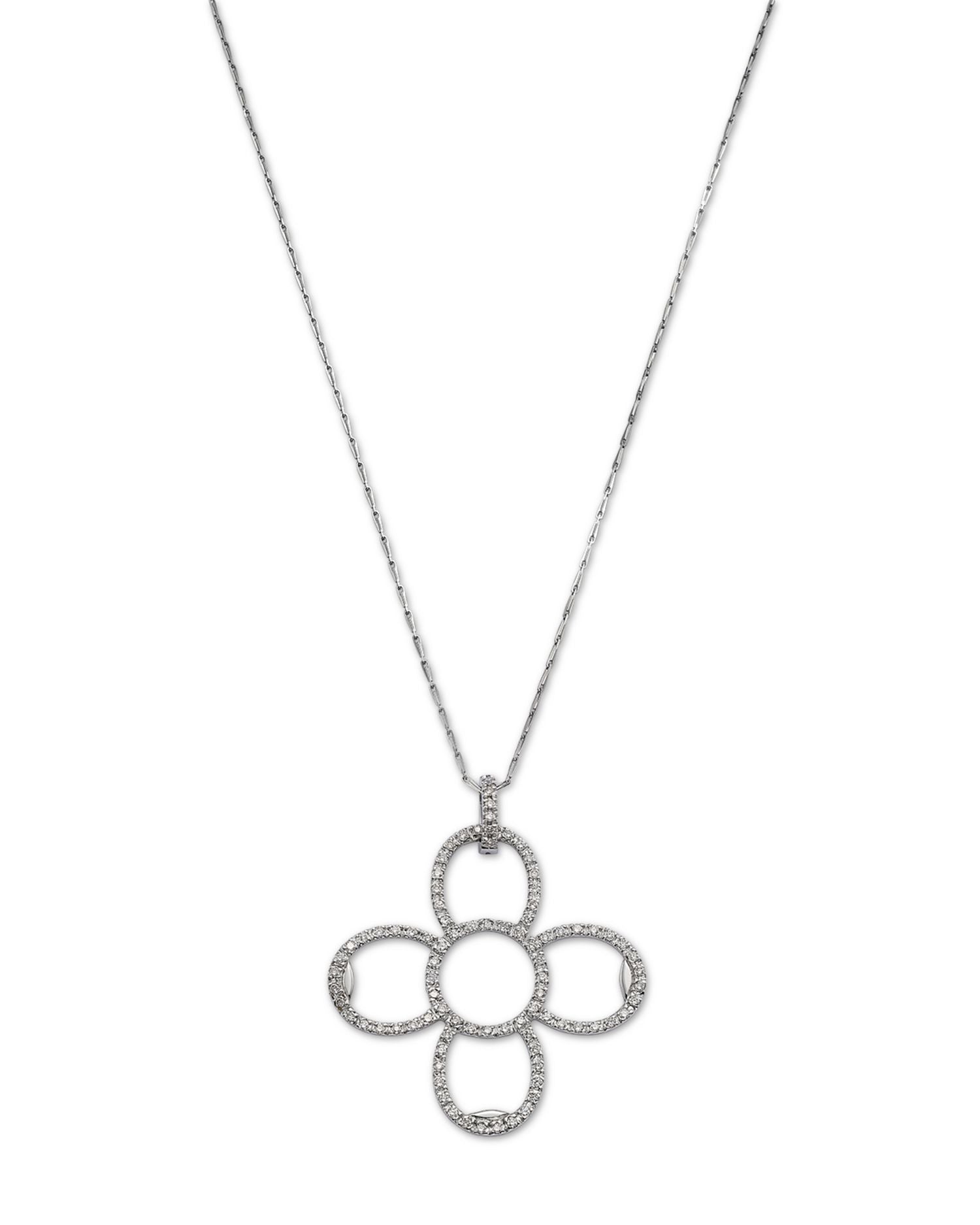 18K White Gold Diamond Daisy Flower Pendant Necklace, 16'