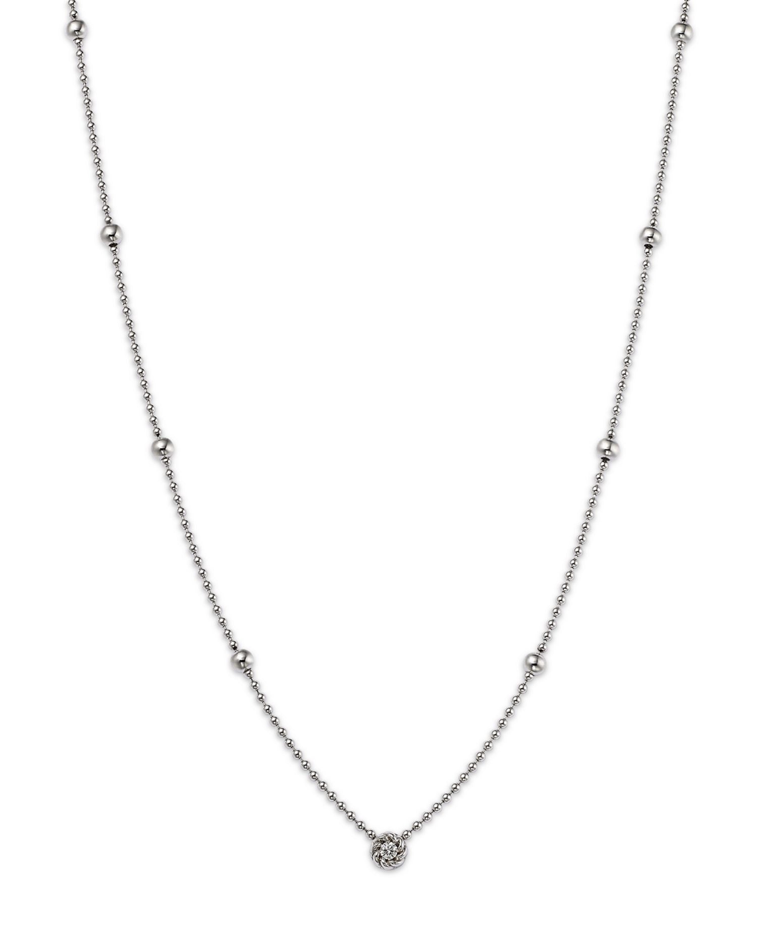 18K White Gold Alternating Bead Chain with Bezel Set Diamonds, 17"