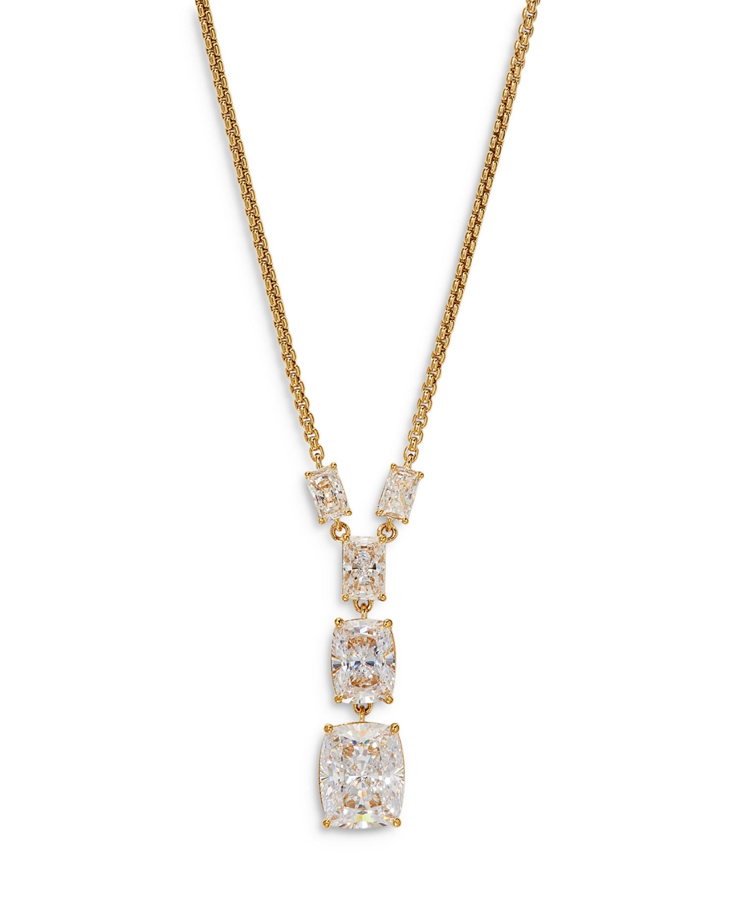 Mixed Cut Cubic Zirconia Lariat Necklace in 18K Gold Plated, 16"-20"