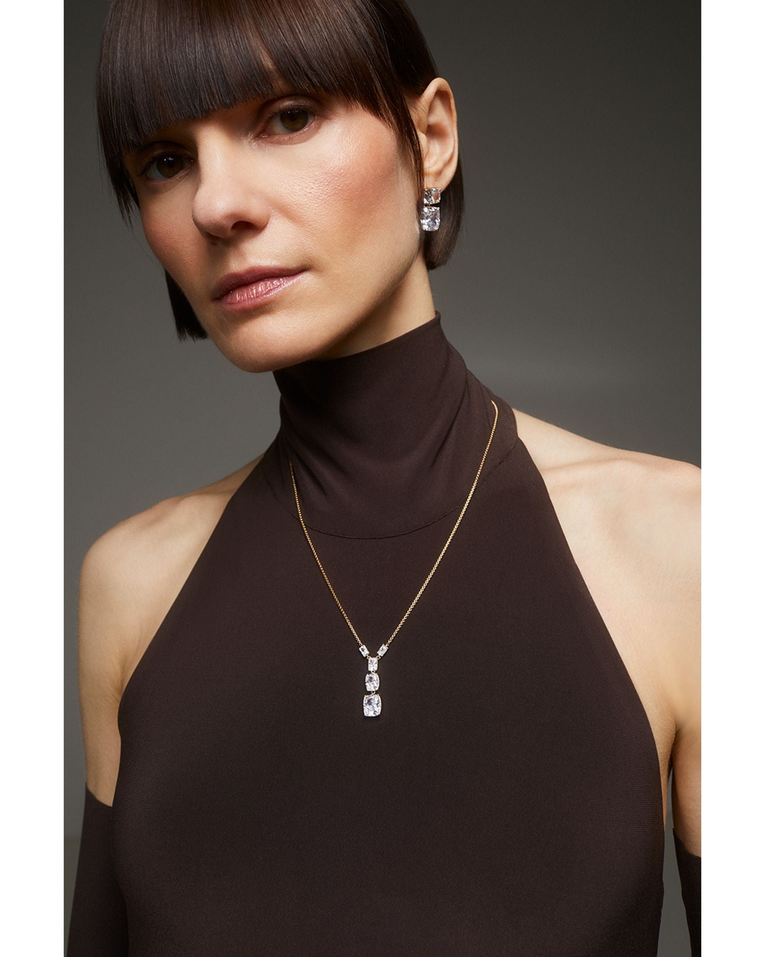 Mixed Cut Cubic Zirconia Lariat Necklace in 18K Gold Plated, 16"-20"