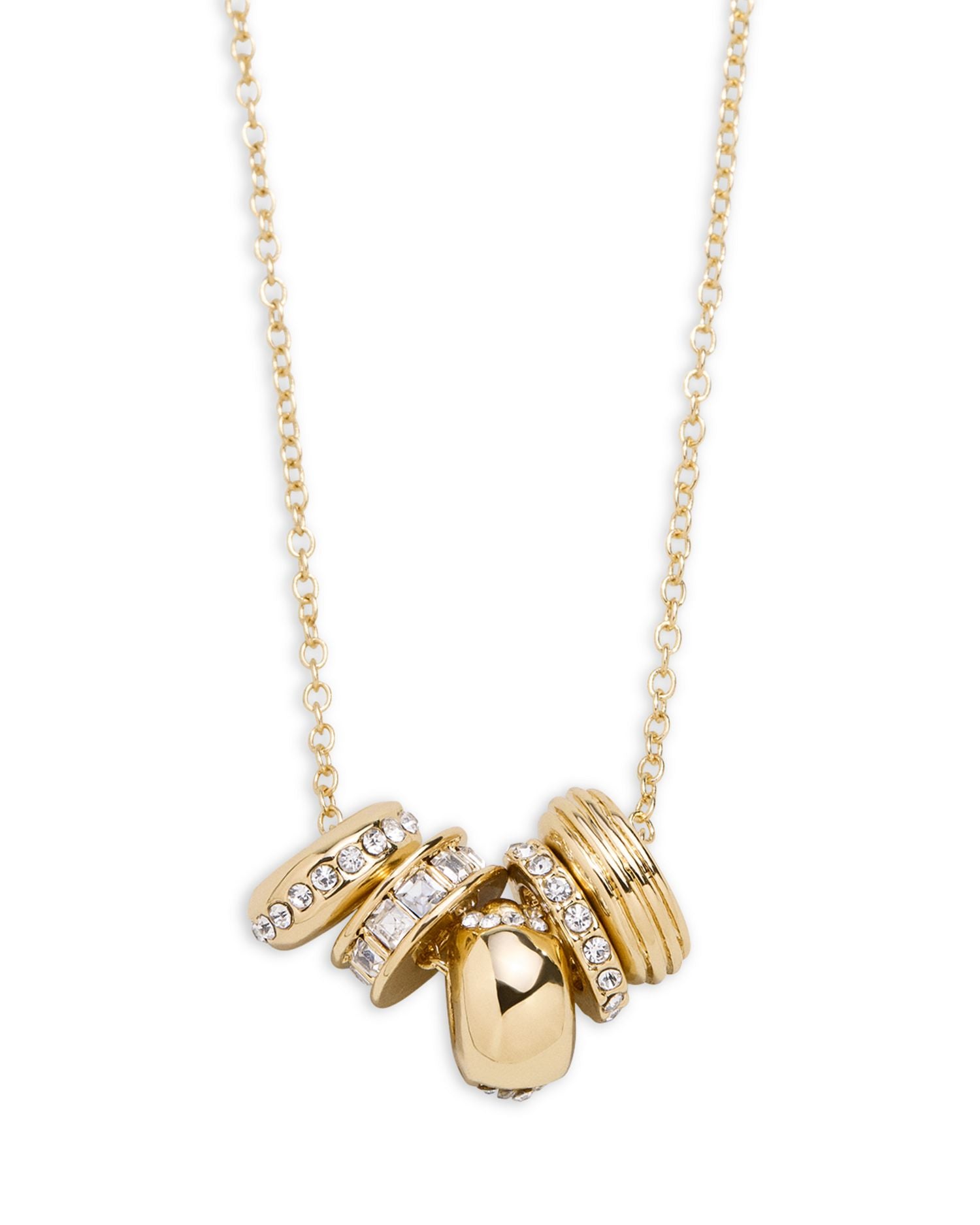 Pavé & Polished Multi Ring Charm Pendant Necklace, 19-22'