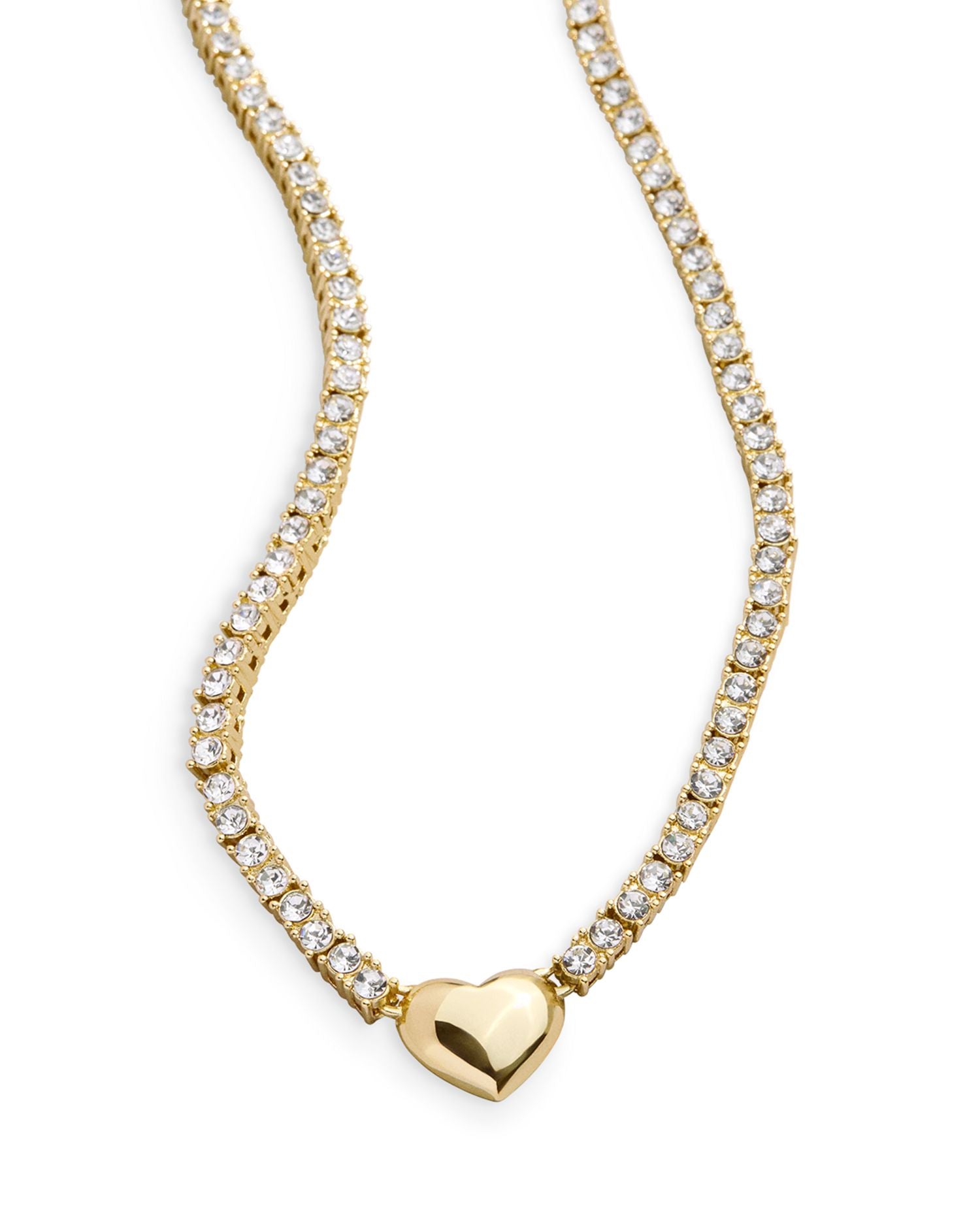 Polished Heart Crystal Tennis Necklace, 17-20"