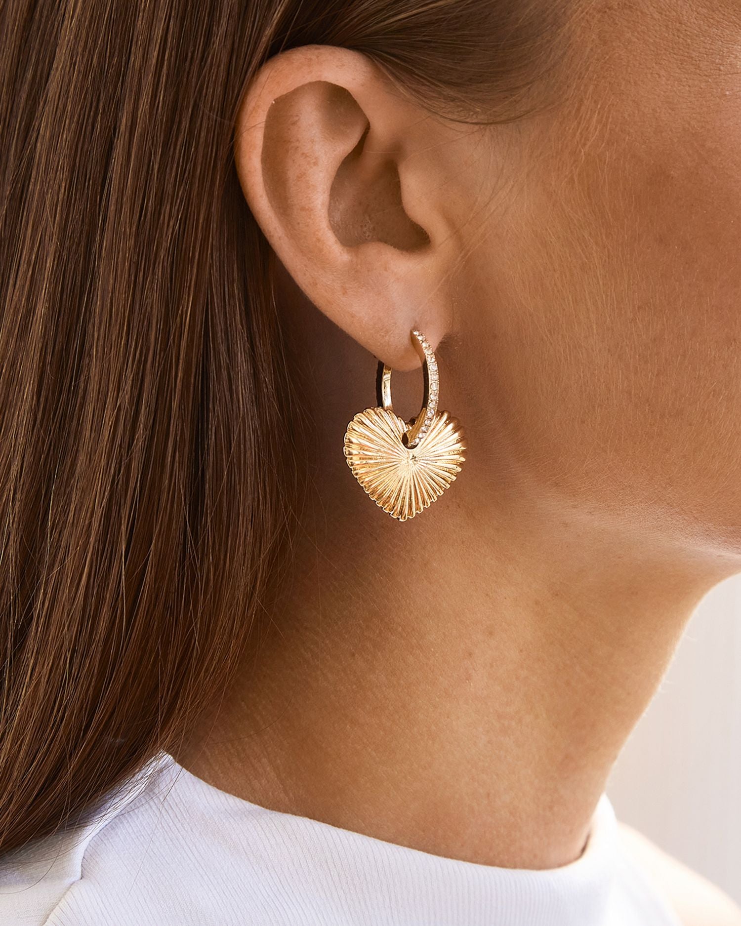 Paxton Pavé Sunray Heart Dangle Huggie Hoop Earrings