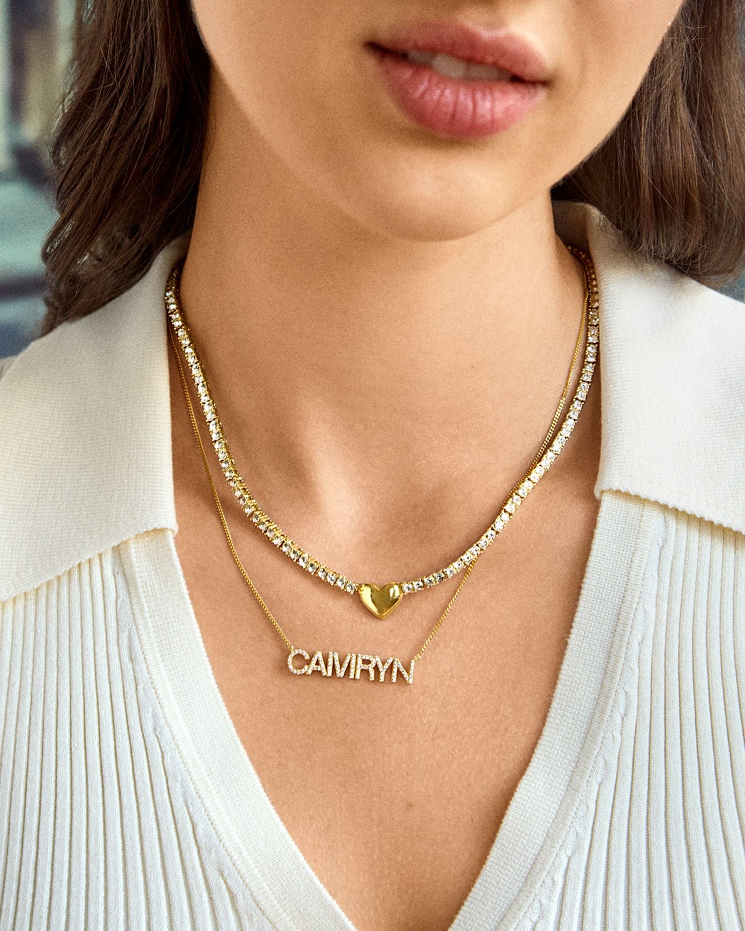 Polished Heart Crystal Tennis Necklace, 17-20"