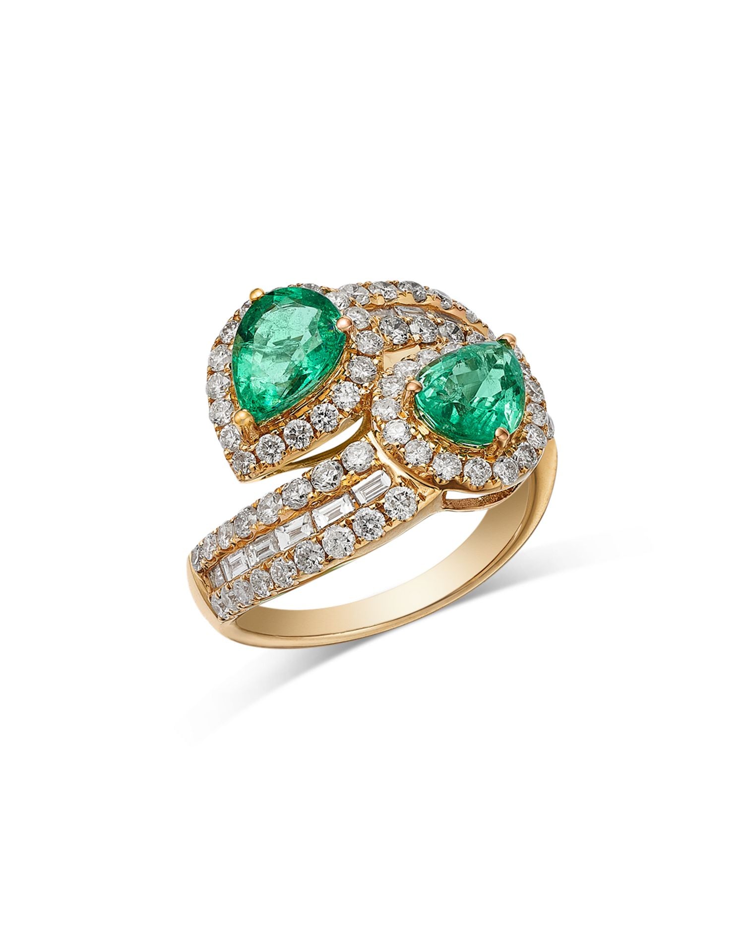 Emerald (2.10 ct. t.w.) & Diamond (1.50 ct. t.w.) Bypass Ring in 14K Yellow Gold