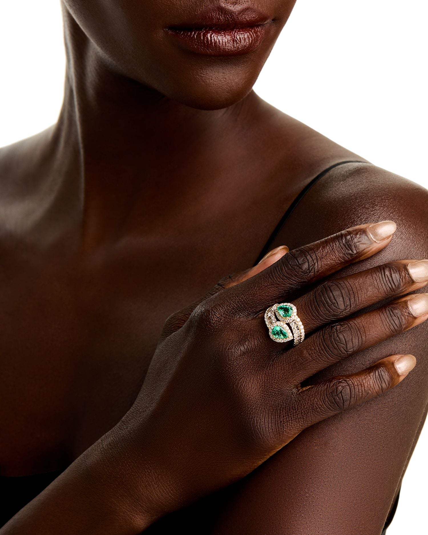 Emerald (2.10 ct. t.w.) & Diamond (1.50 ct. t.w.) Bypass Ring in 14K Yellow Gold