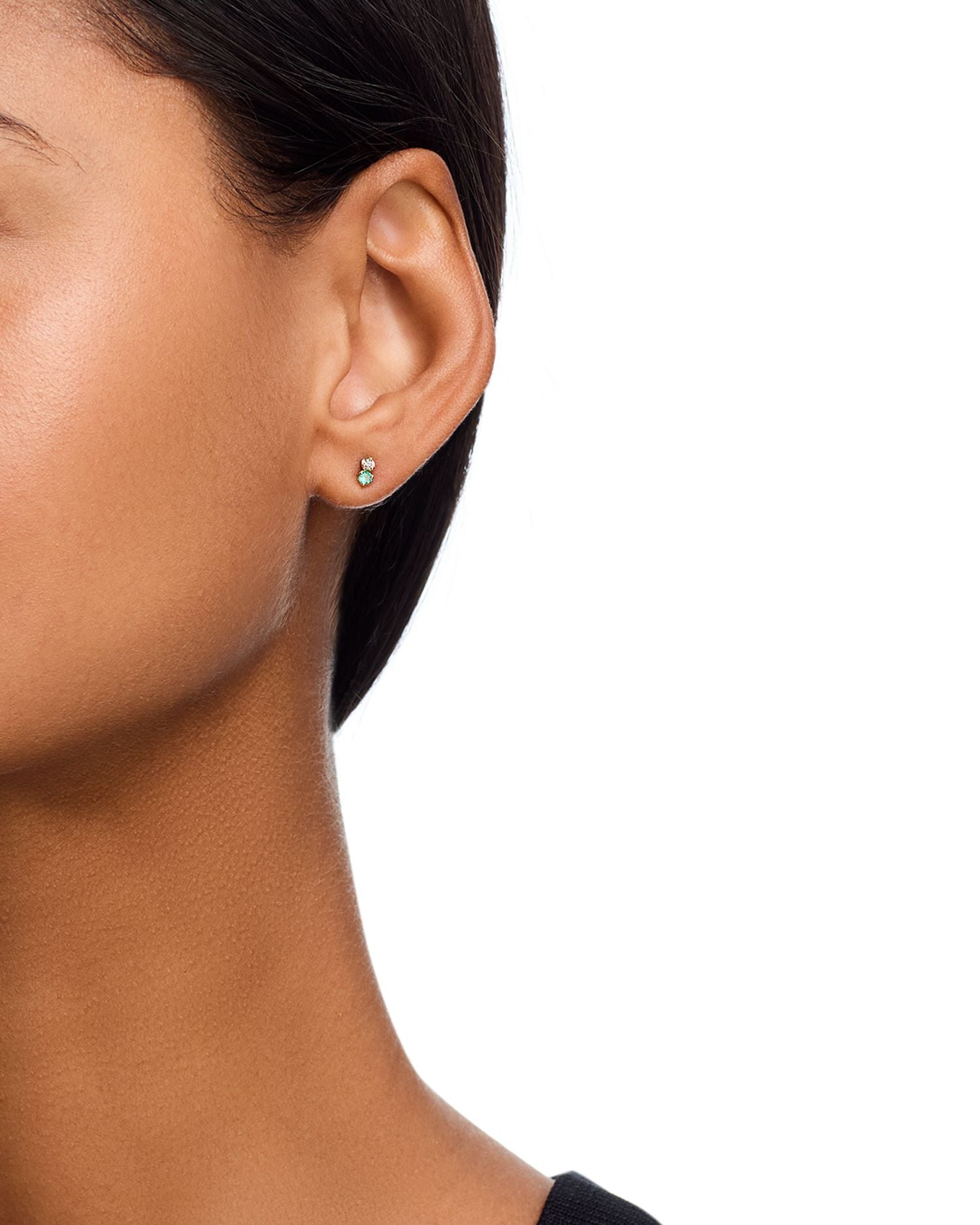 14K Yellow Gold Emerald & Diamond Stud Earrings