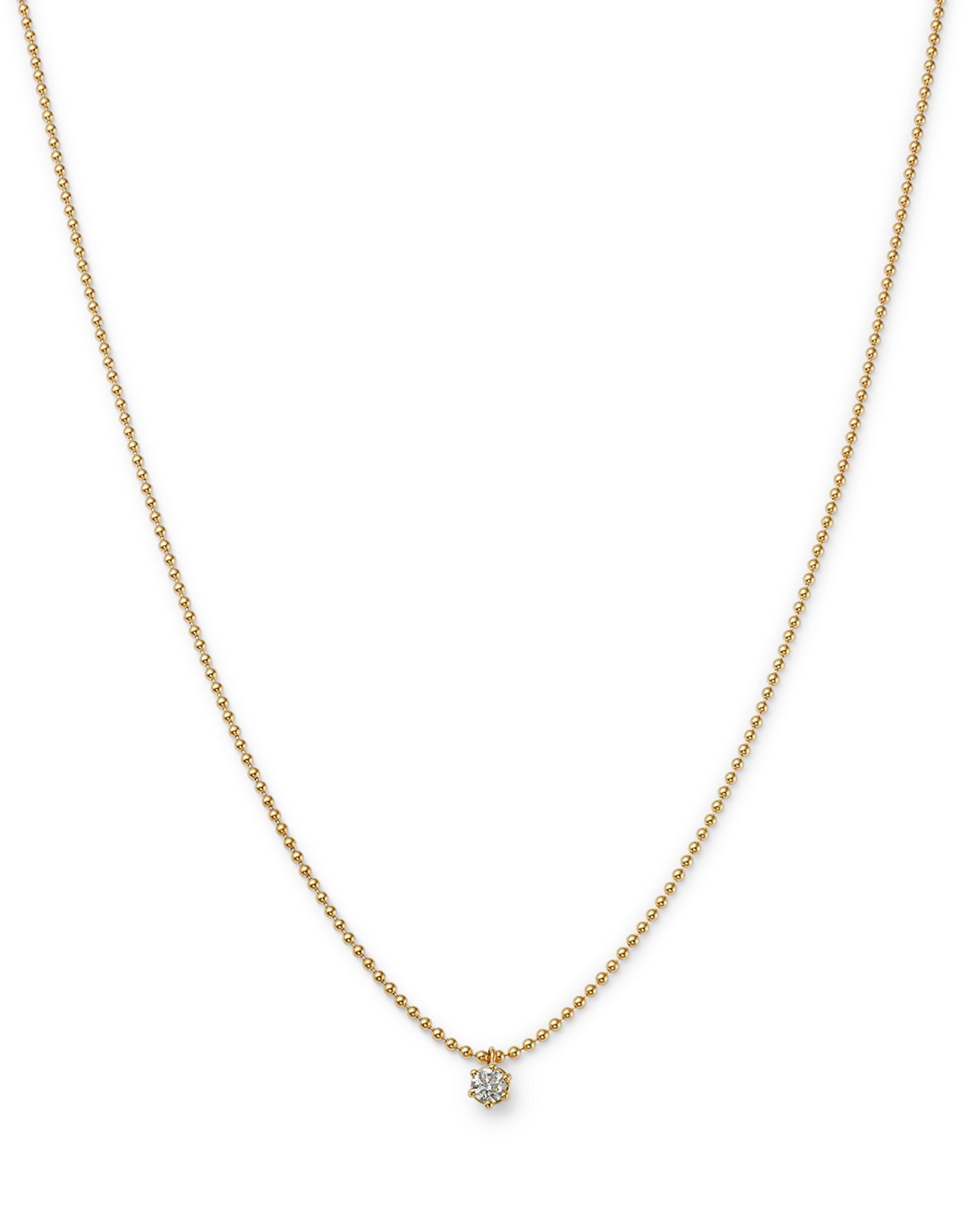 14K Yellow Gold Diamond Solitaire Necklace, 16'