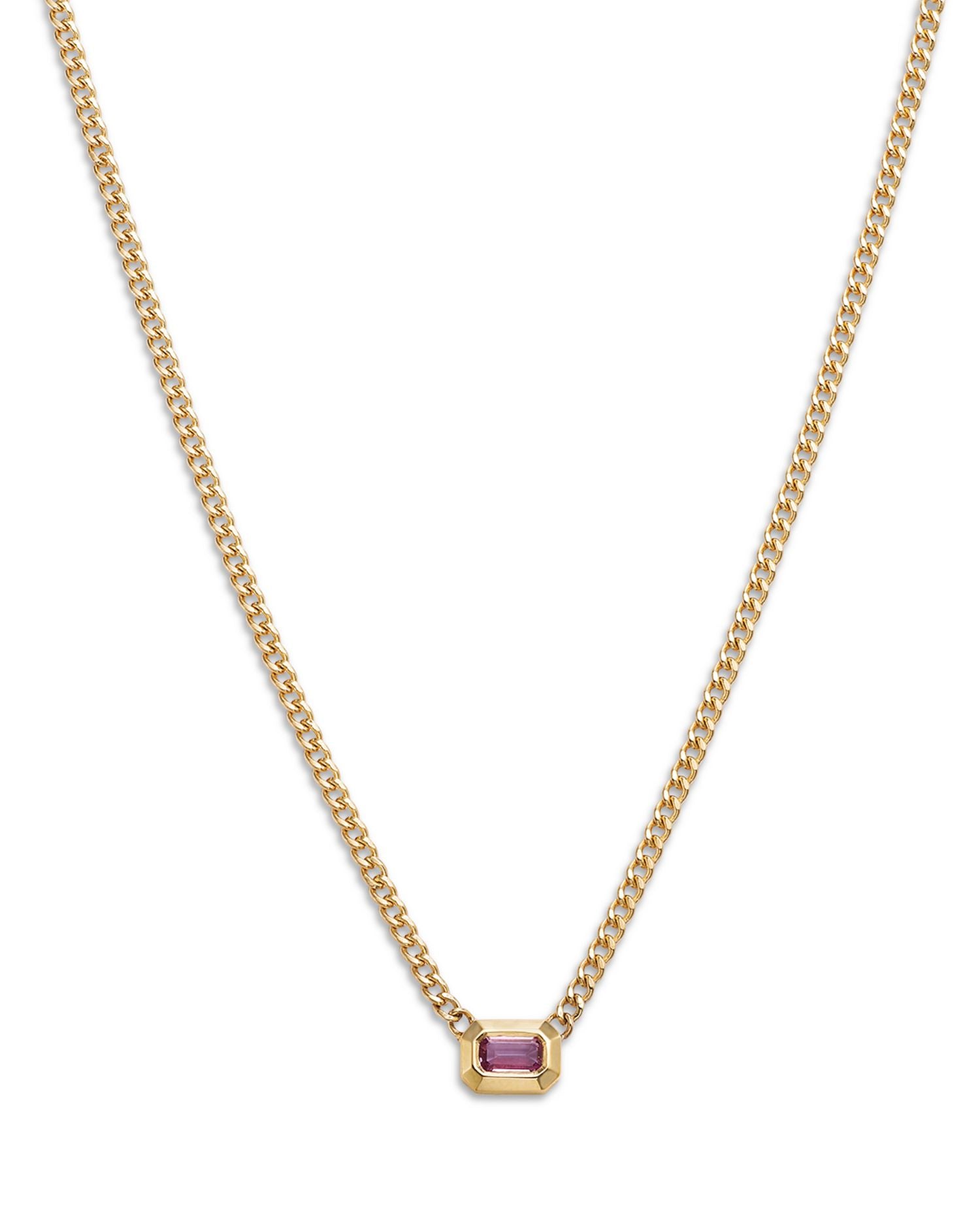 14K Yellow Gold Pink Sapphire Pendant Necklace, 14-16'