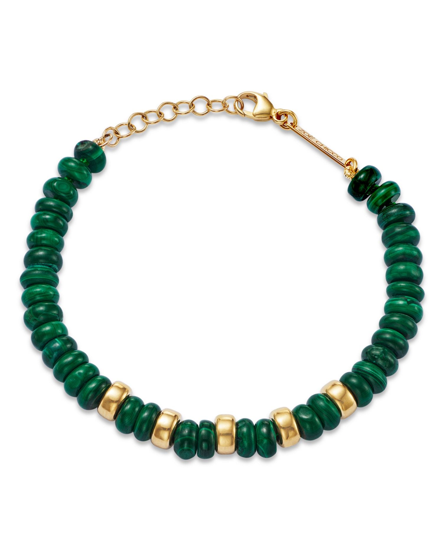 14K Yellow Gold Malachite Beads Bracelet