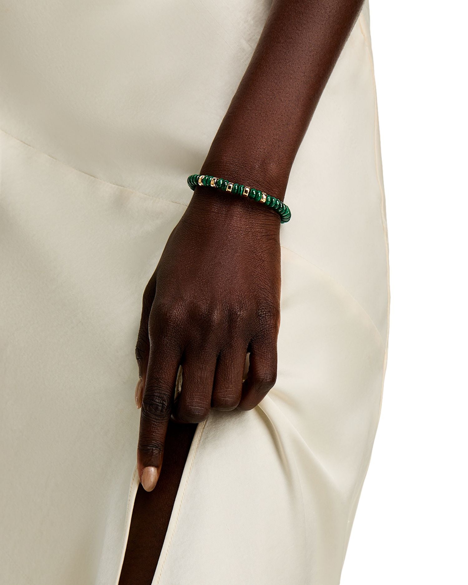 14K Yellow Gold Malachite Beads Bracelet