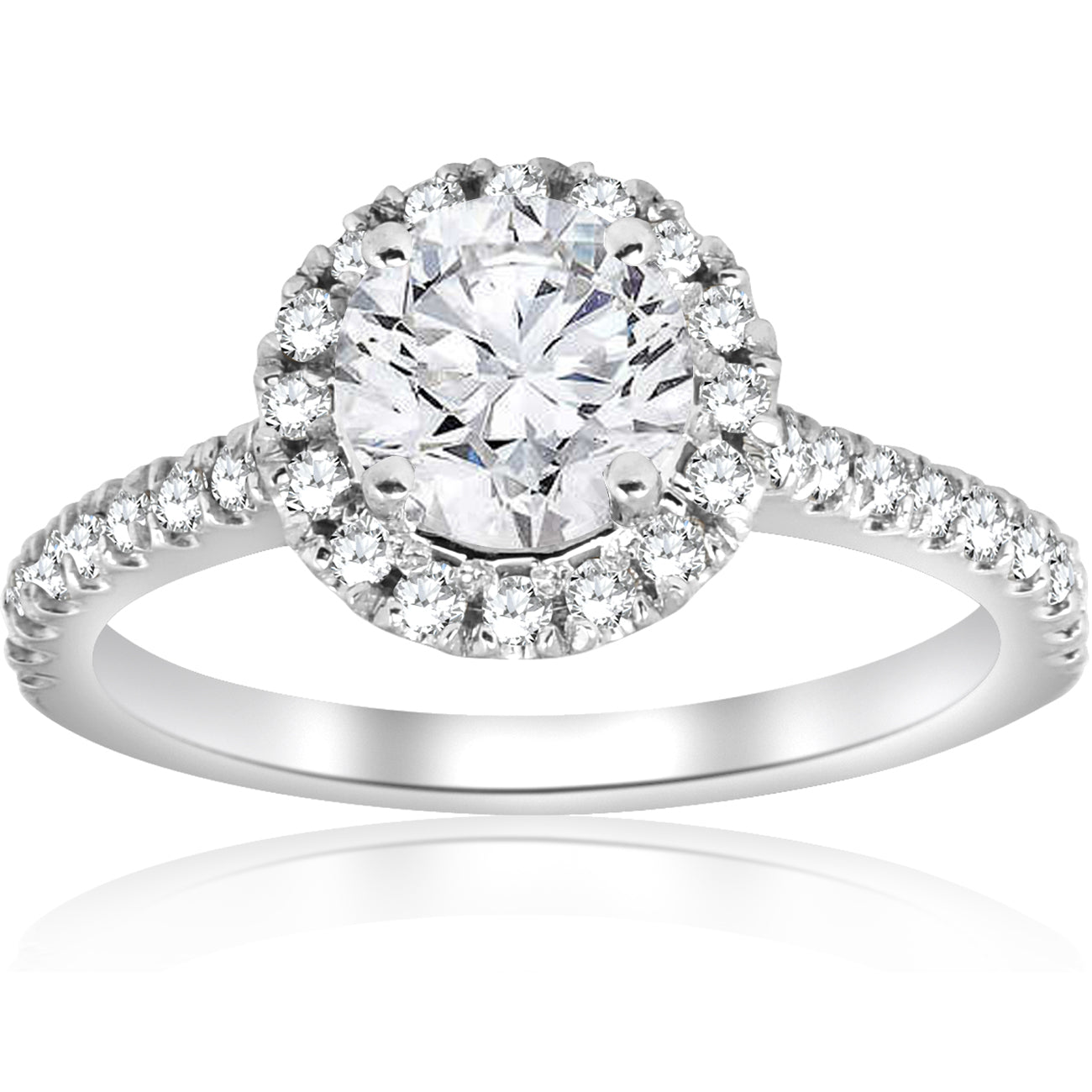 1 ct Round Diamond Halo Engagement Ring 14k White Gold