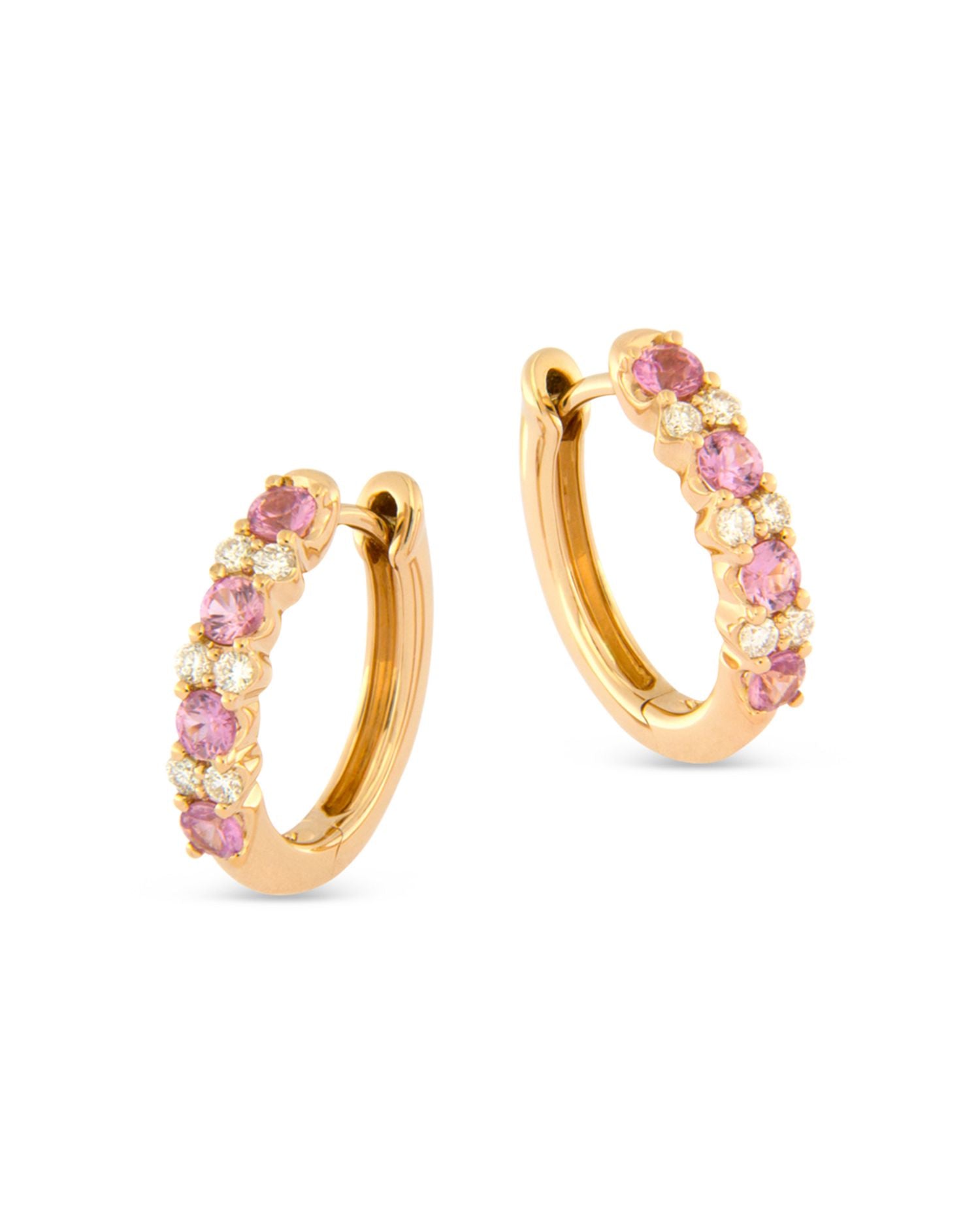14K Rose Gold Pink Sapphire & Diamond Hoop Earrings