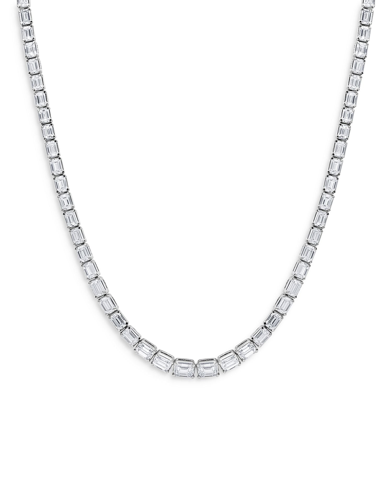 Certified Diamond Emerald Cut Tennis Necklace in 18K White Gold, 18.6 ct. t.w.