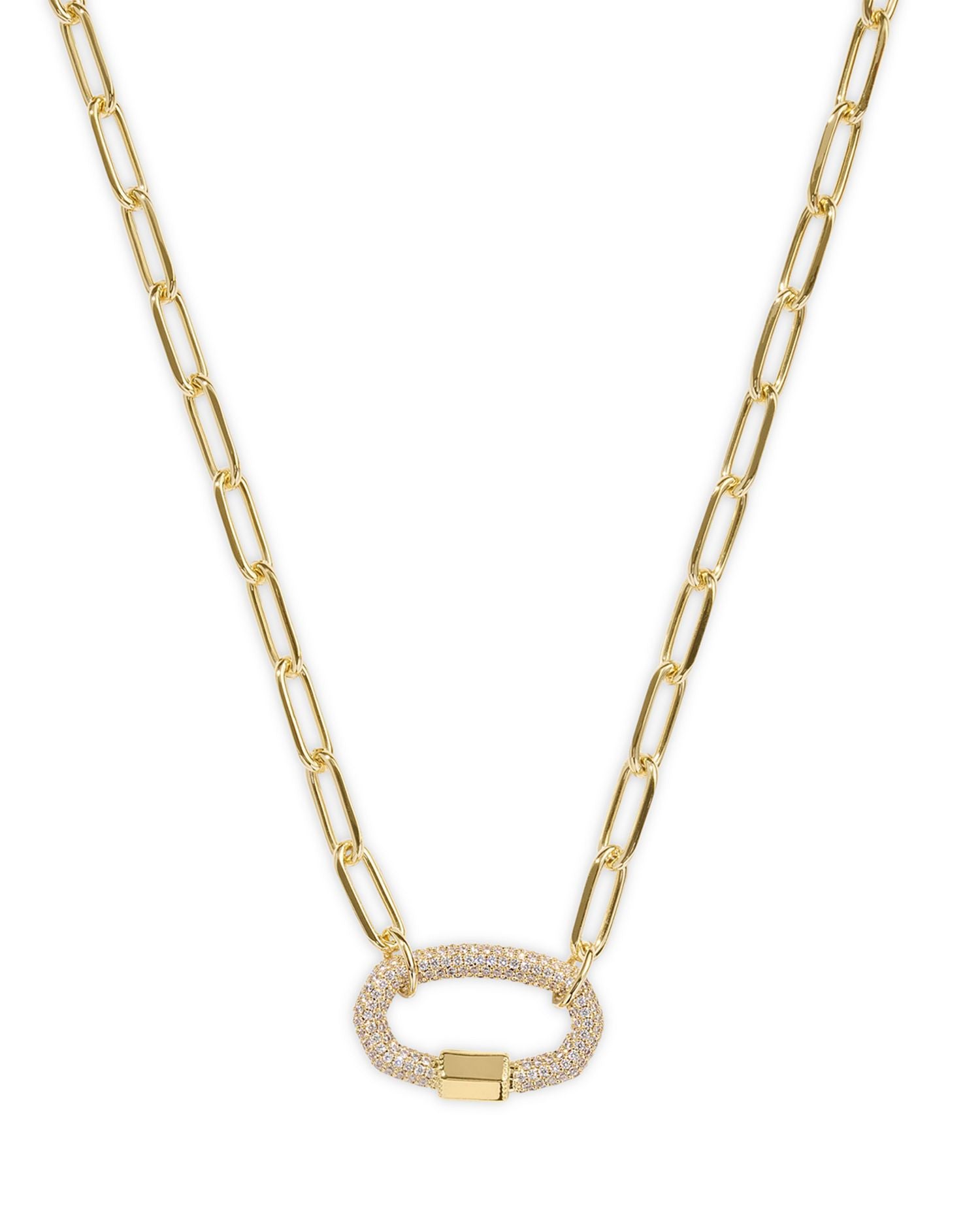 Emery Pavé Oval Paperclip Link Chain Pendant Necklace, 17-20'