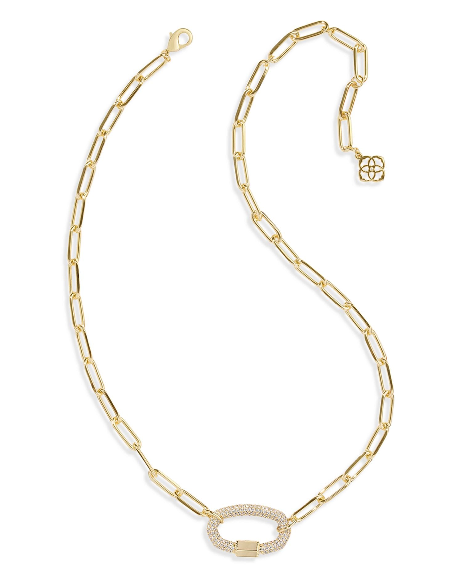 Emery Pavé Oval Paperclip Link Chain Pendant Necklace, 17-20'