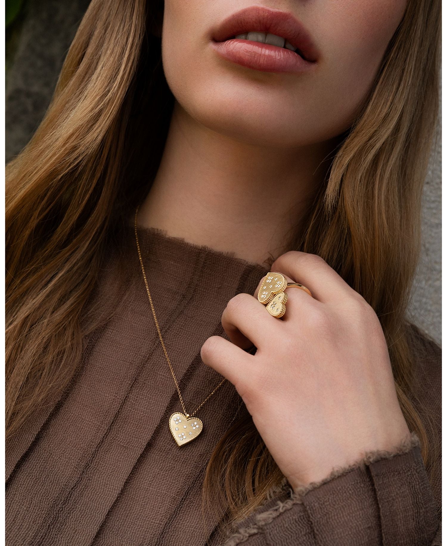 18K Yellow Gold Venetian Princess Diamond Heart Pendant Necklace, 16'