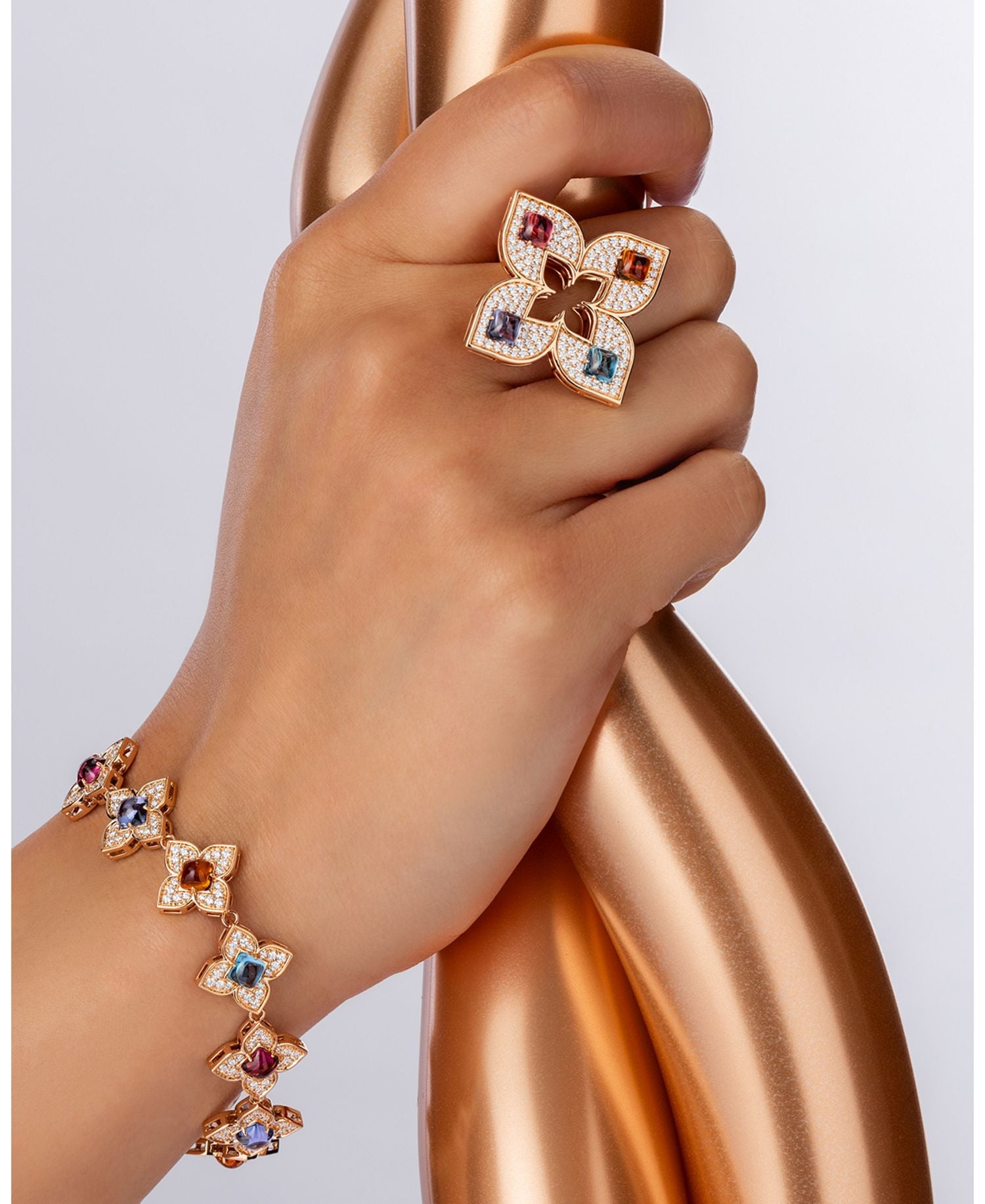 18K Rose Gold Venetian Princess Carneval Multi Gemstone & Diamond Statement Ring