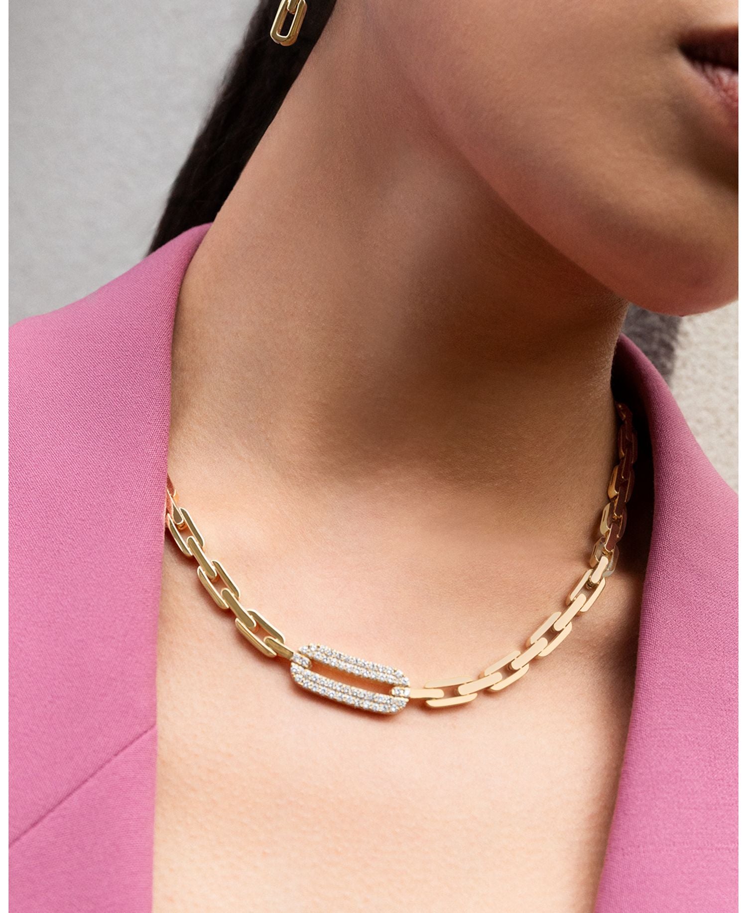 18K Yellow Gold Navarra Diamond Pavé Chain Link Collar Necklace, 18'