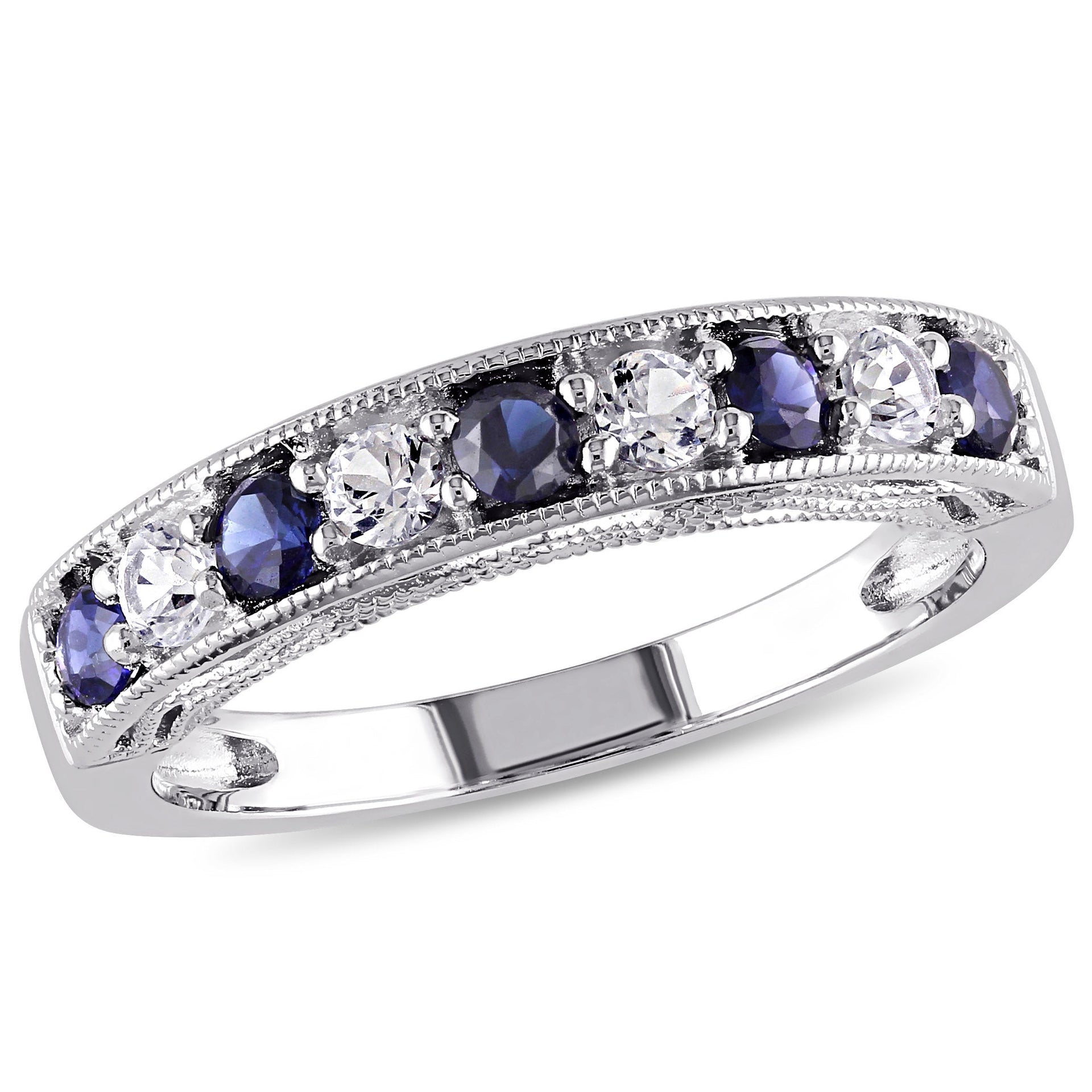 Mimi & Max 4/5ct TGW Created Blue and Created White Sapphire Anniversary Band in Sterling Silver