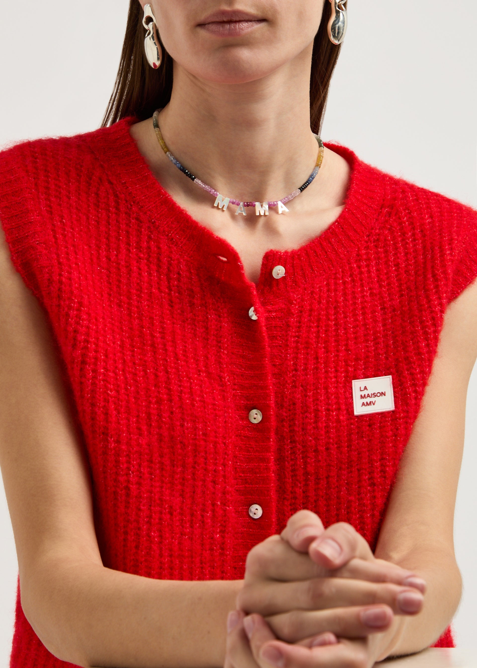 Mama embellished beaded necklace