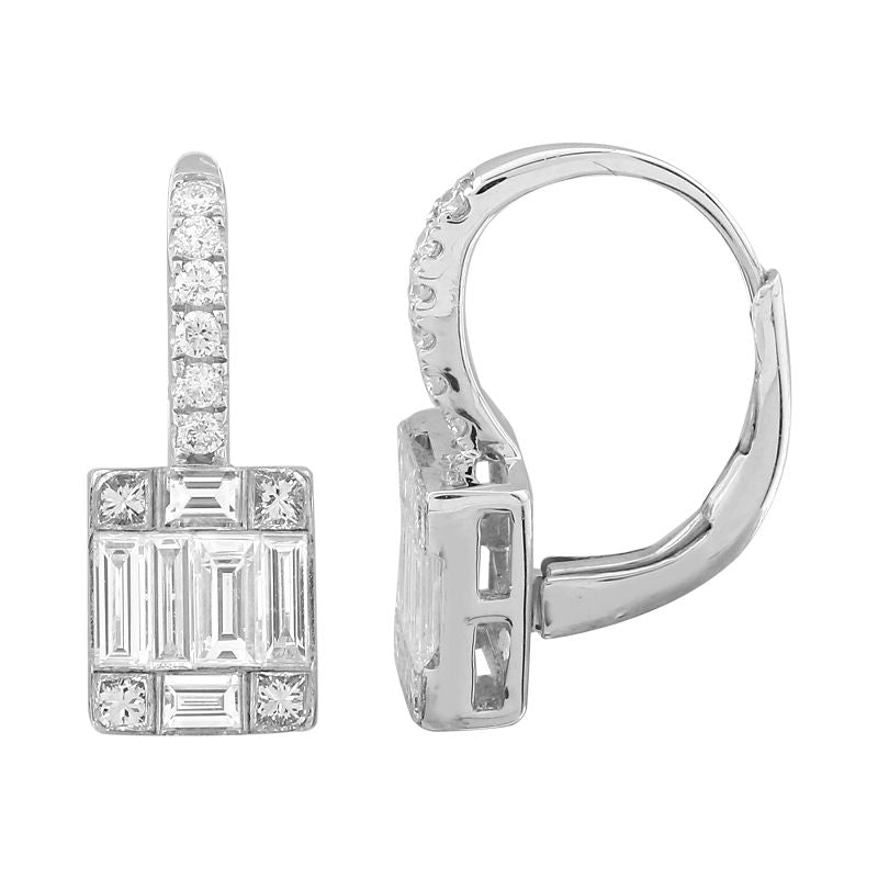 Gold Diamond Illusion Drop Hoop Earrings