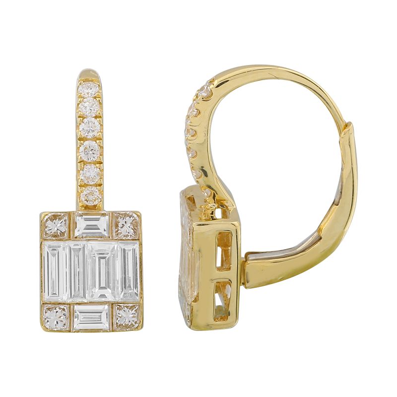 Gold Diamond Illusion Drop Hoop Earrings