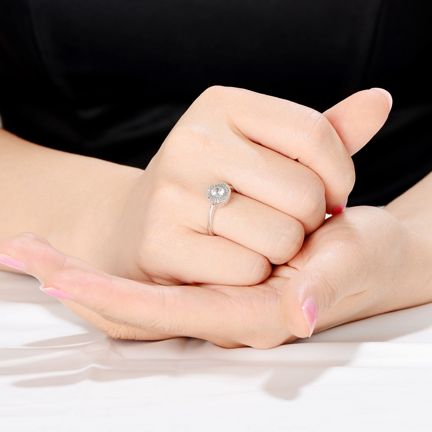 Sterling Silver Cubic Zirconia Round Halo Ring