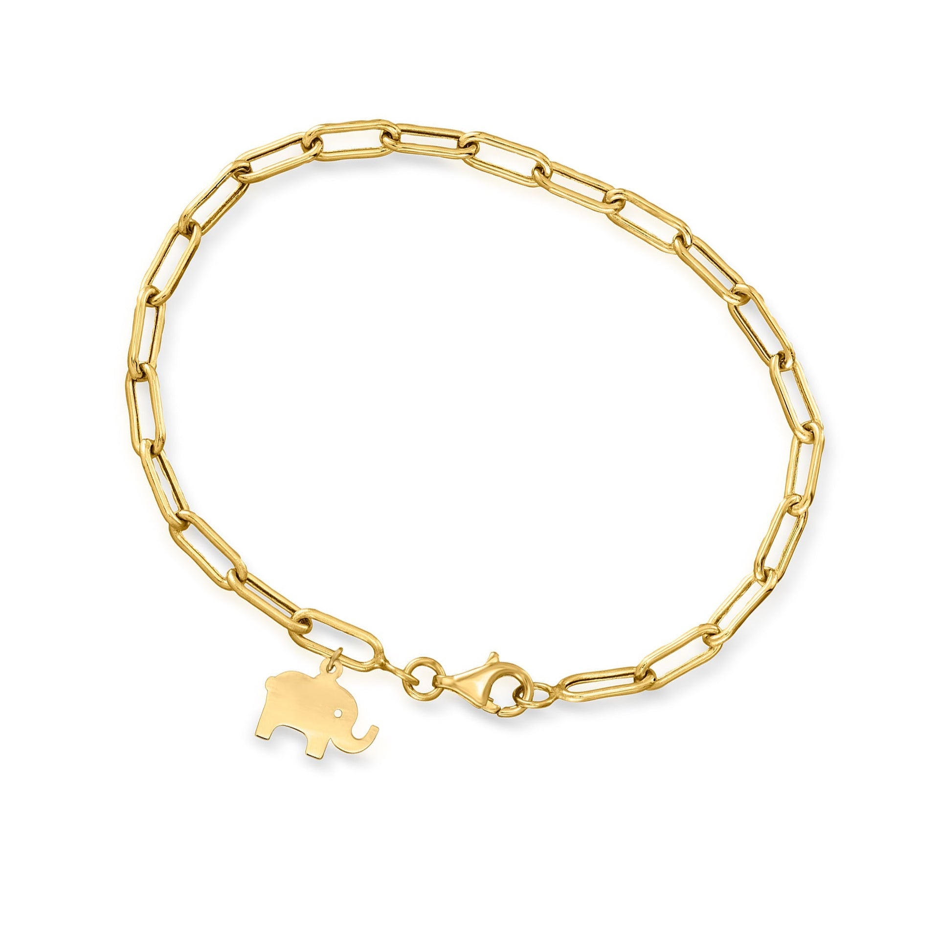 Canaria Fine Jewelry 10kt Yellow Gold Elephant Charm Paper Clip Link Bracelet