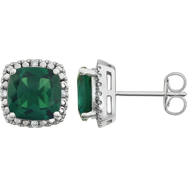 0.06Ct Emerald-Cut Lab-grown and Natural Diamond Earrings in 14K White Gold